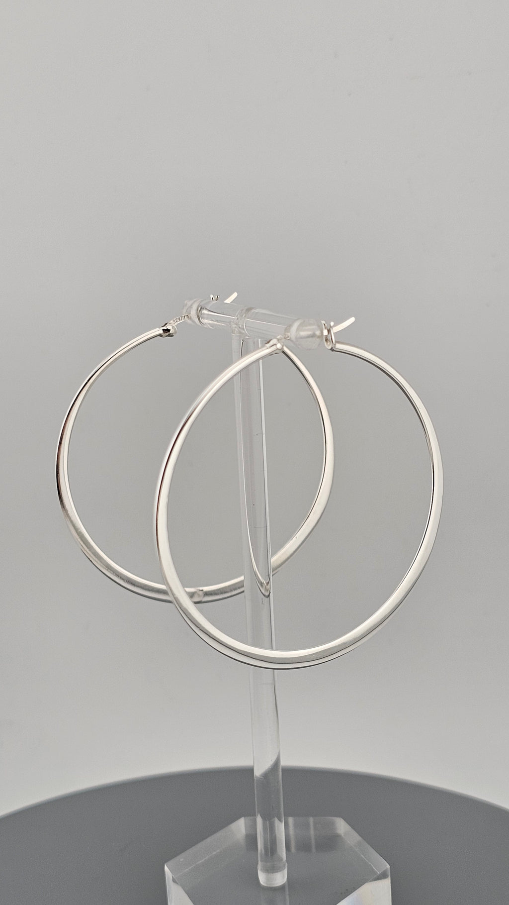 Large 925 Sterling Silver Flat Hoop Earrings (54mm) – Polished Finish