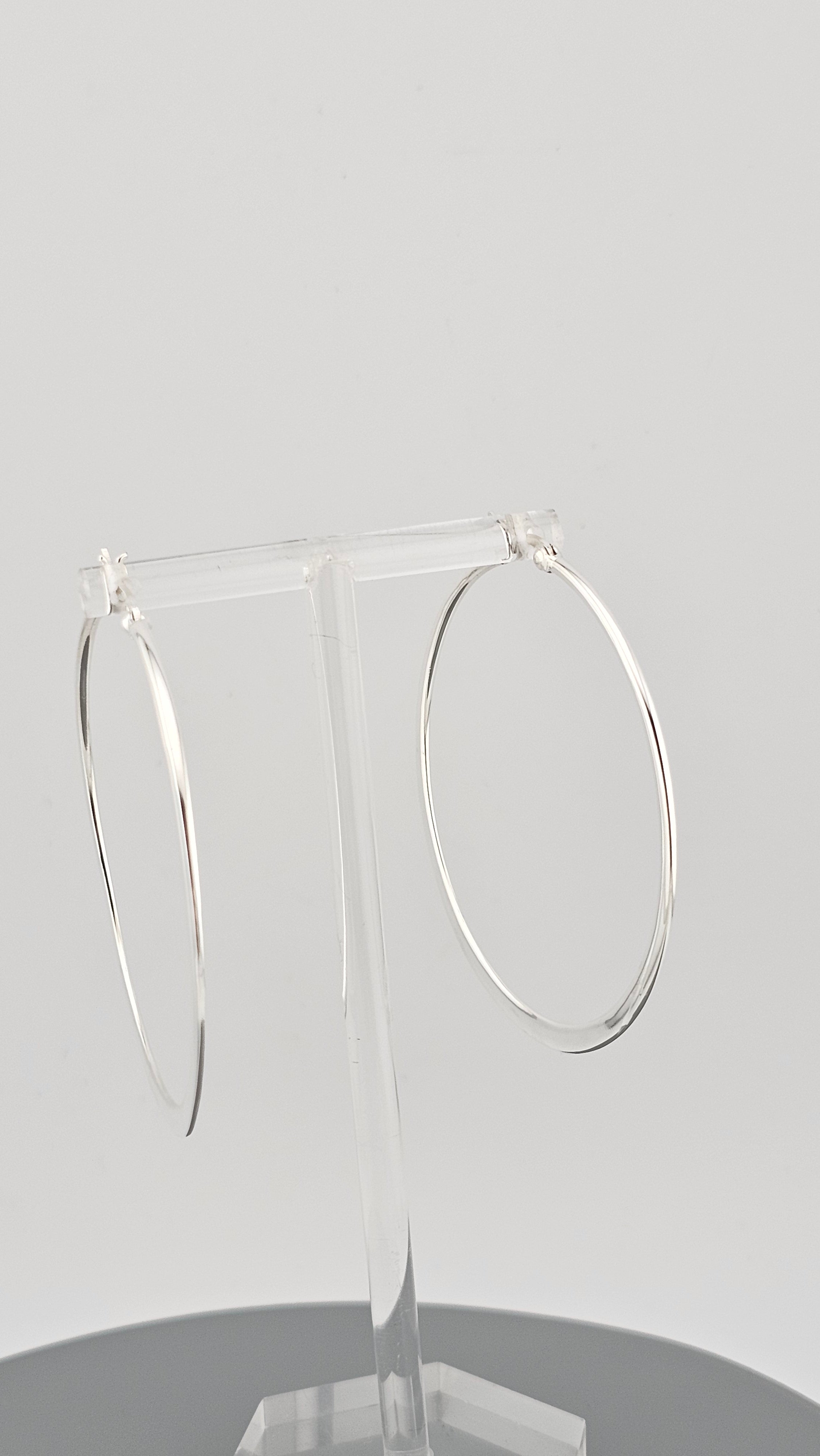Large 925 Sterling Silver Flat Hoop Earrings (54mm) – Polished Finish