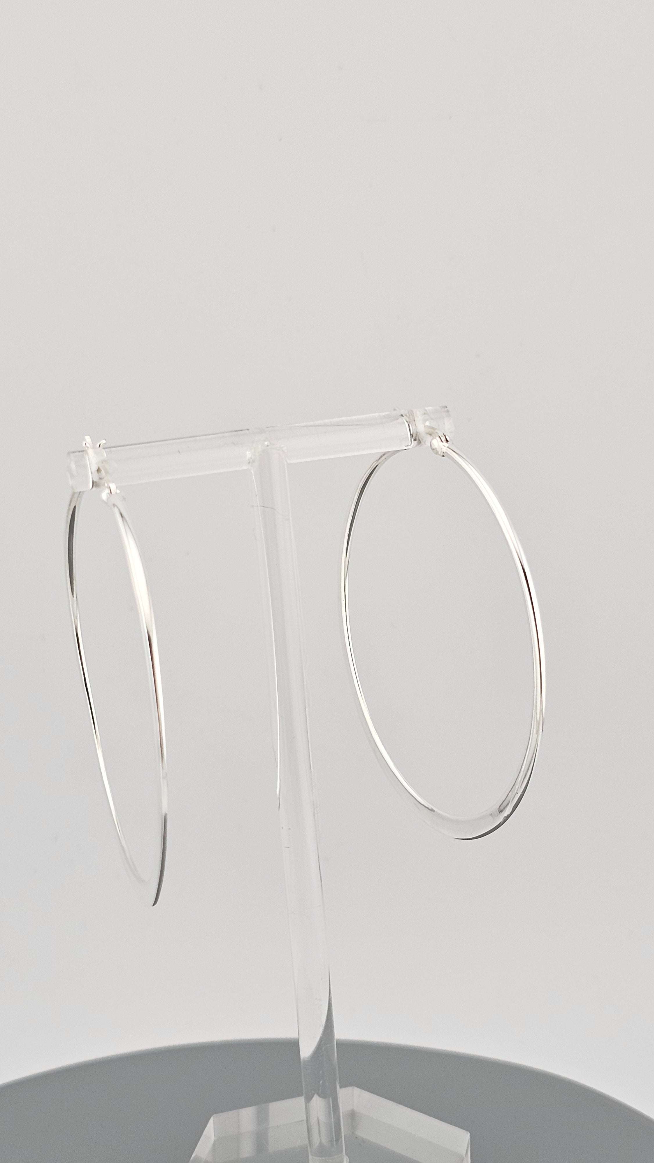 Large 925 Sterling Silver Flat Hoop Earrings (54mm) – Polished Finish