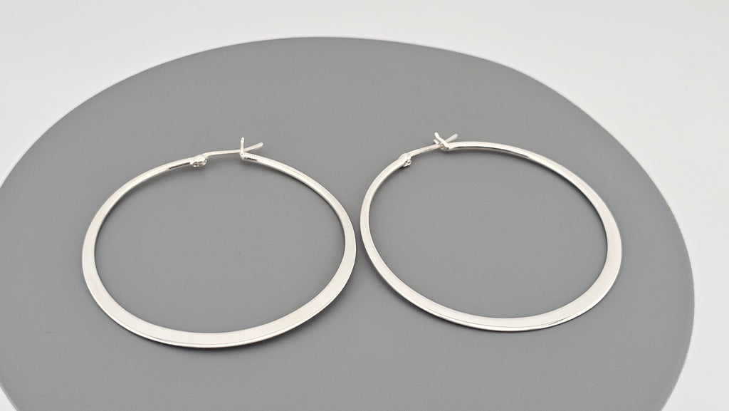 Large 925 Sterling Silver Flat Hoop Earrings (54mm) – Polished Finish