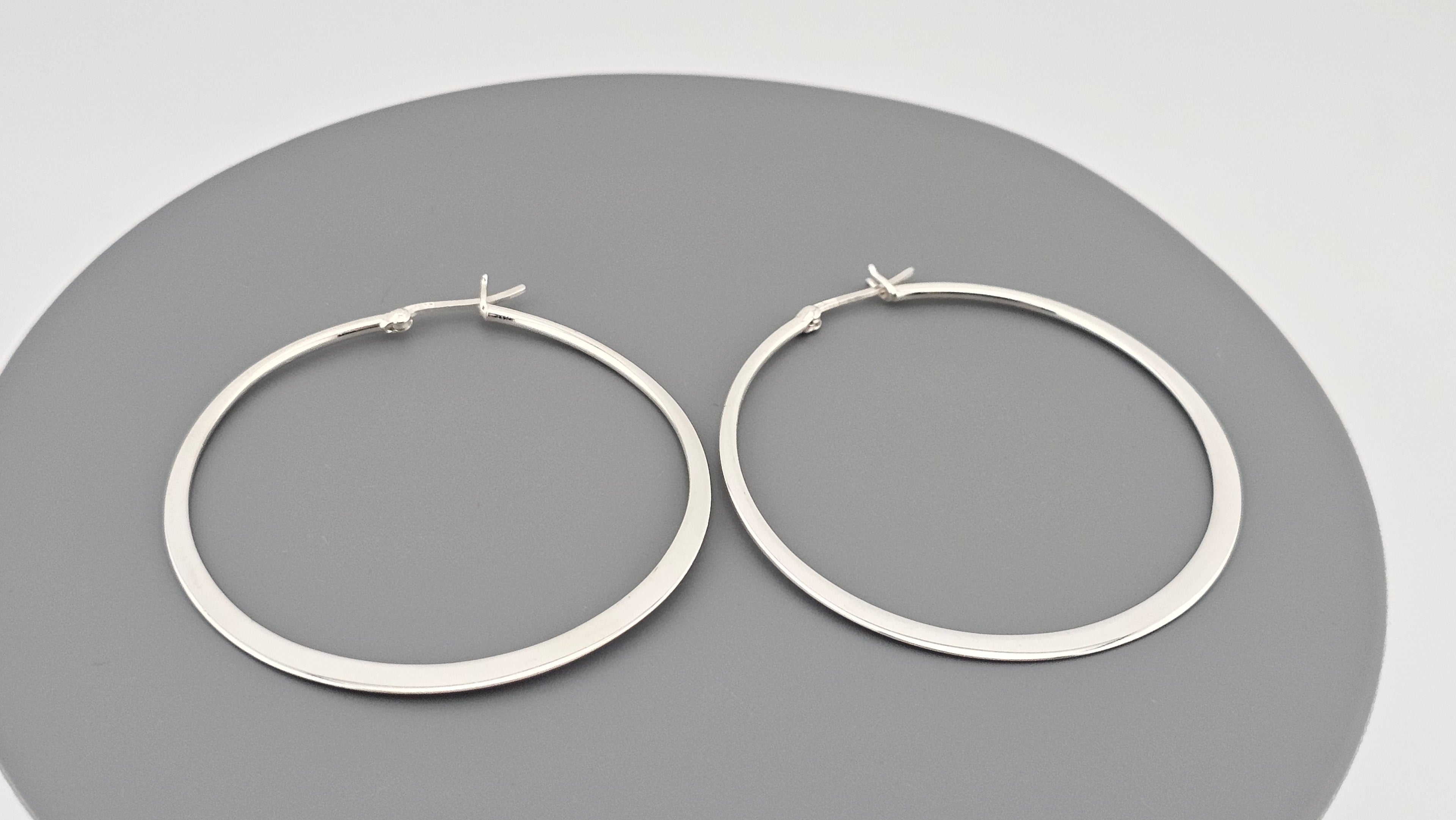Large 925 Sterling Silver Flat Hoop Earrings (54mm) – Polished Finish