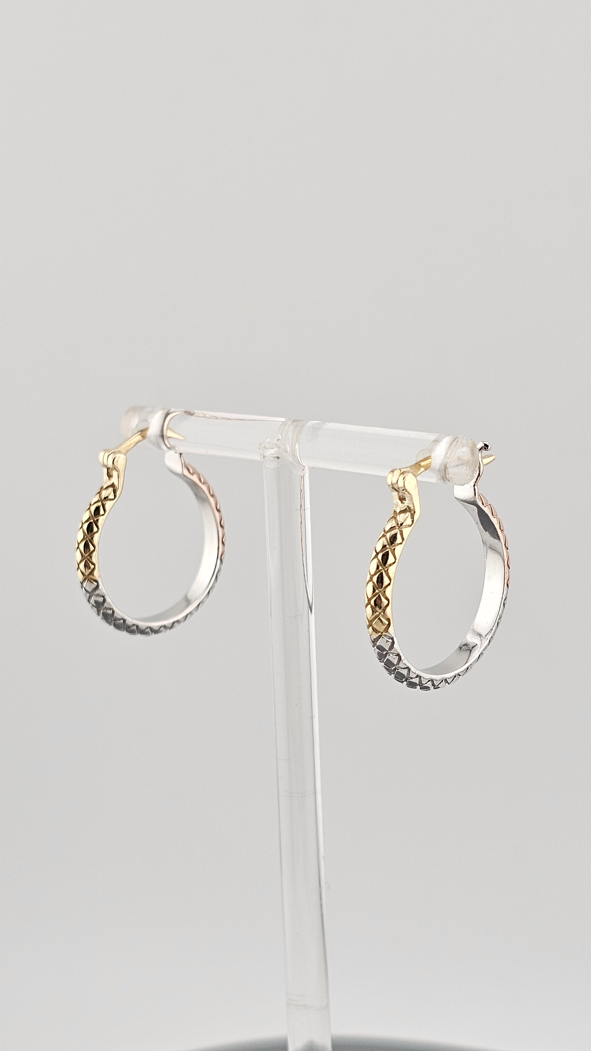 Pre-Loved 925 Sterling Silver Tri-Color Textured Hoop Earrings (24mm, 5.07g)