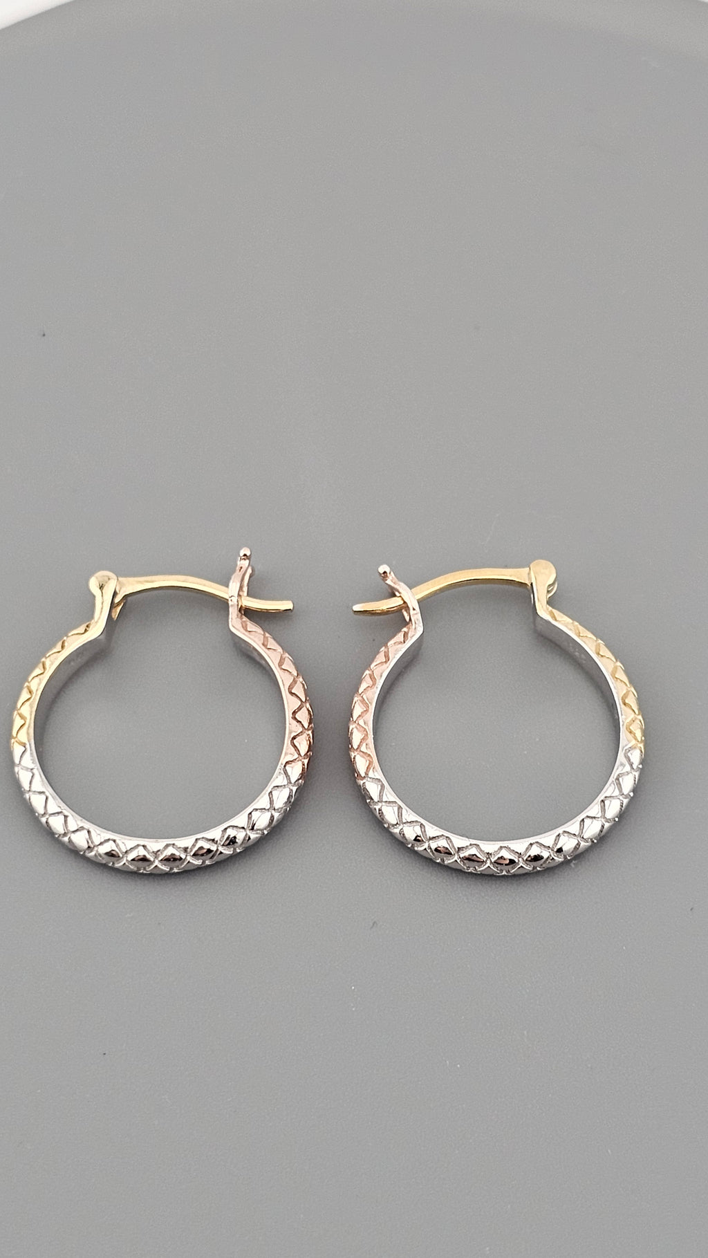 Pre-Loved 925 Sterling Silver Tri-Color Textured Hoop Earrings (24mm, 5.07g)