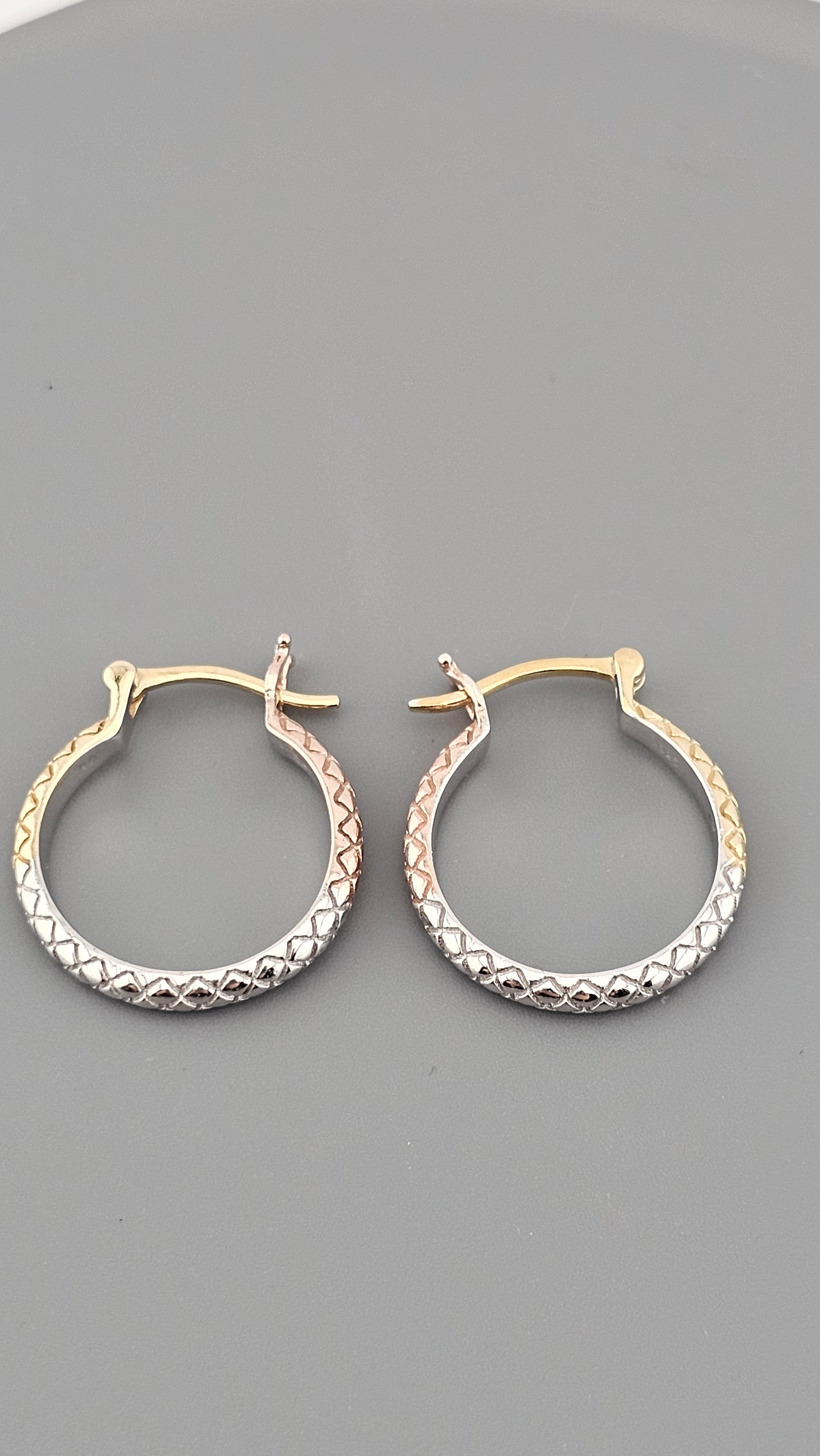 Pre-Loved 925 Sterling Silver Tri-Color Textured Hoop Earrings (24mm, 5.07g)