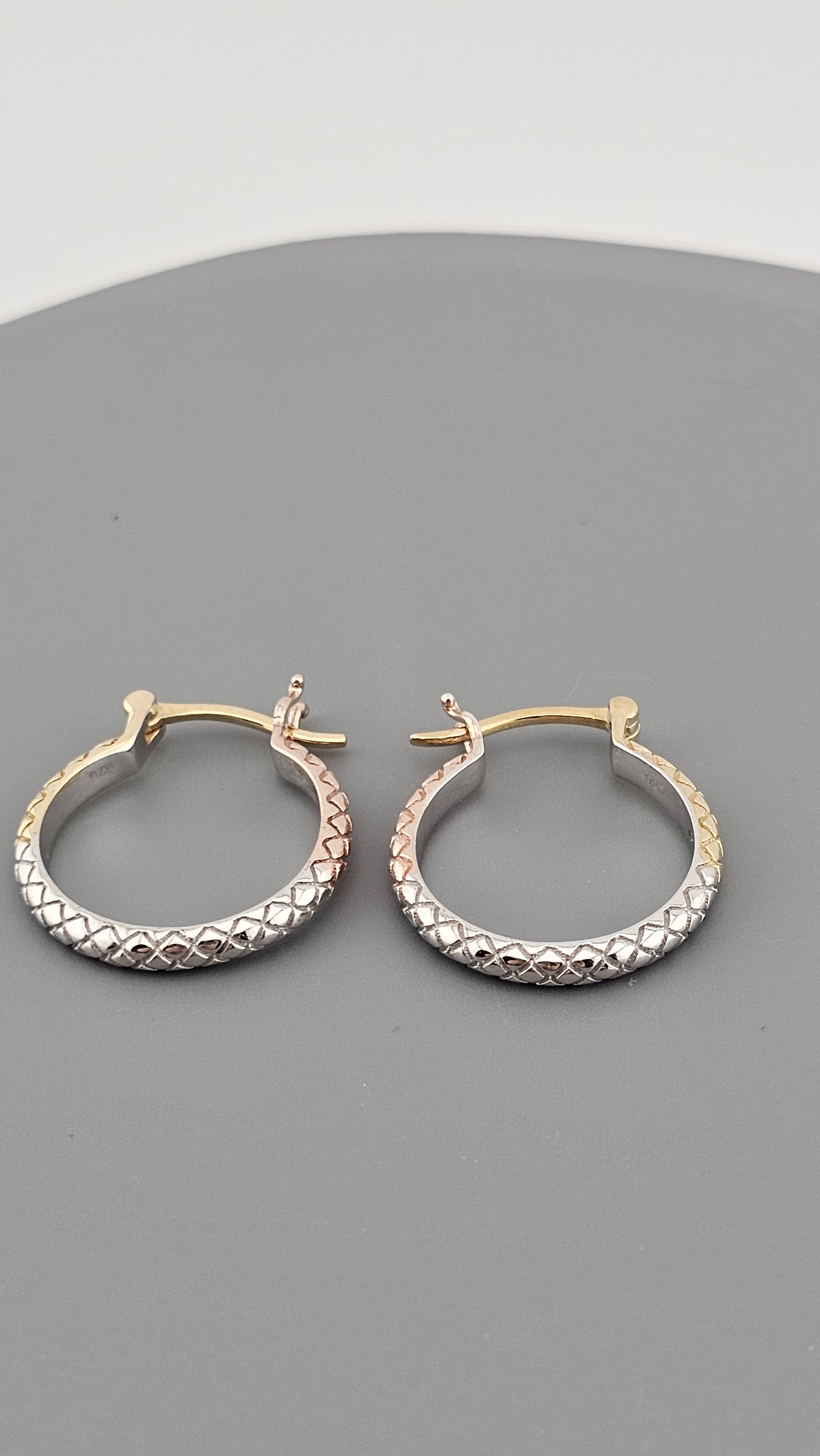 Pre-Loved 925 Sterling Silver Tri-Color Textured Hoop Earrings (24mm, 5.07g)
