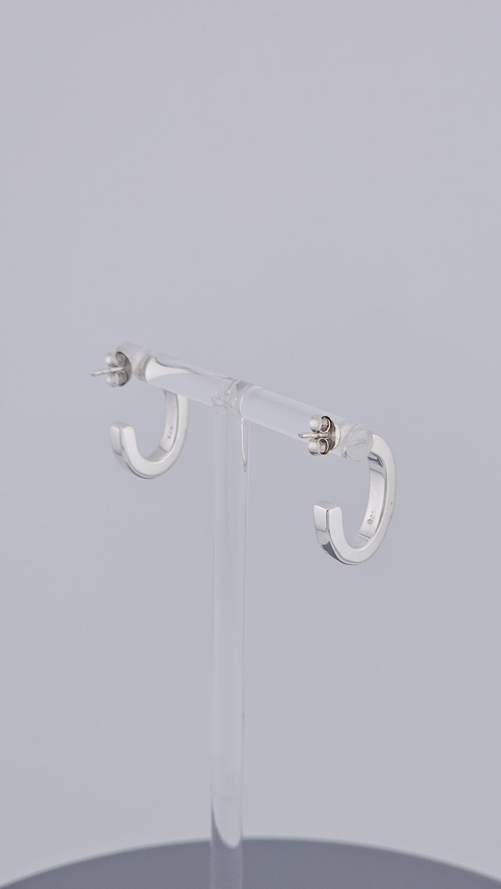 Modern 925 Sterling Silver Tube Open C-Hoop Earrings (2.8g)