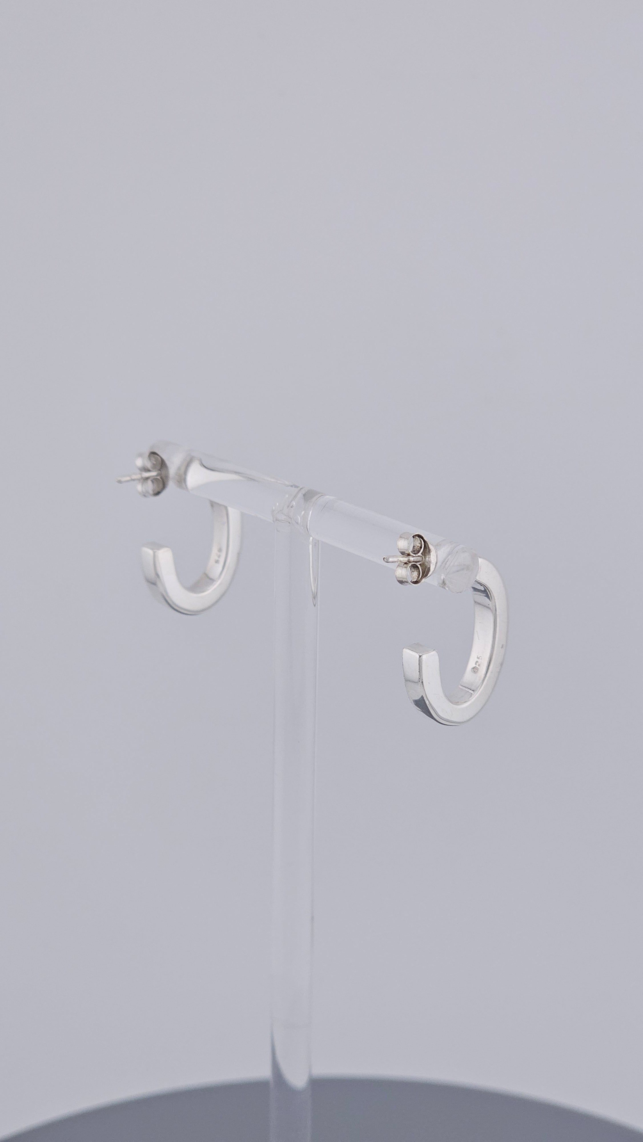 Modern 925 Sterling Silver Tube Open C-Hoop Earrings (2.8g)