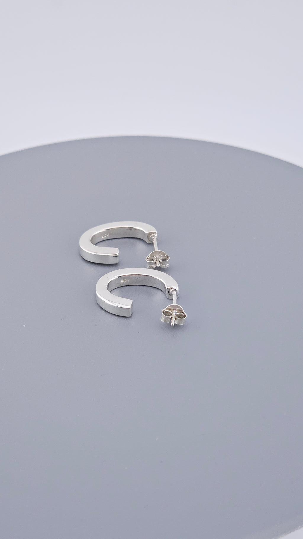 Modern 925 Sterling Silver Tube Open C-Hoop Earrings (2.8g)