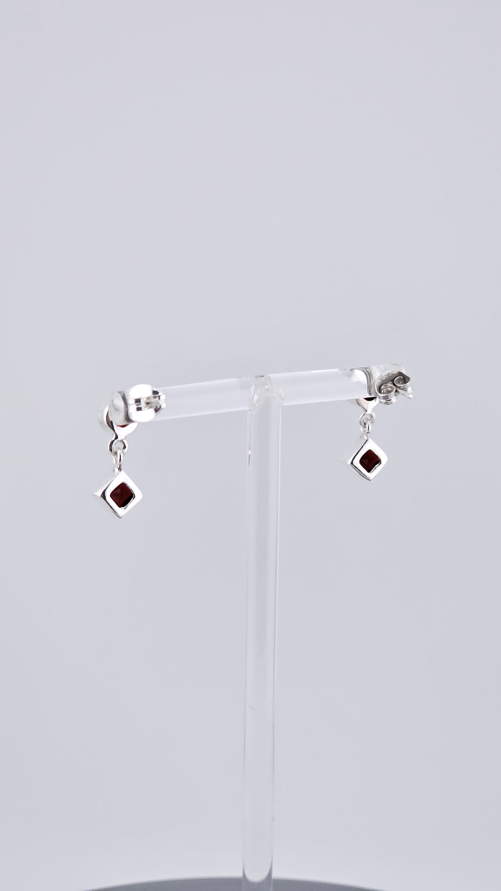 Vintage 925 Sterling Silver & Red Garnet Geometric Stud Drop Earrings