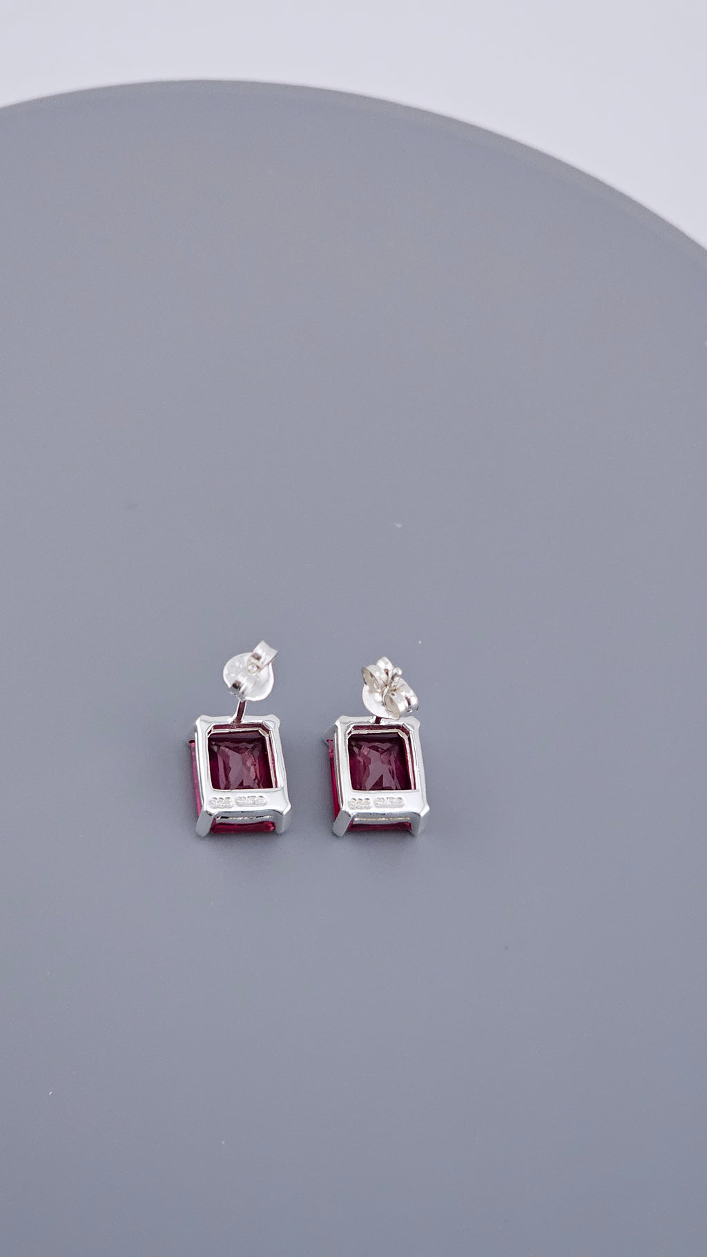 Classic 925 Sterling Silver Emerald-Cut Lab Grown Ruby Stud Earrings (3.5g)