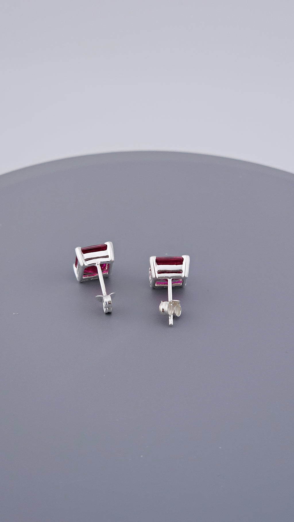 Classic 925 Sterling Silver Emerald-Cut Lab Grown Ruby Stud Earrings (3.5g)
