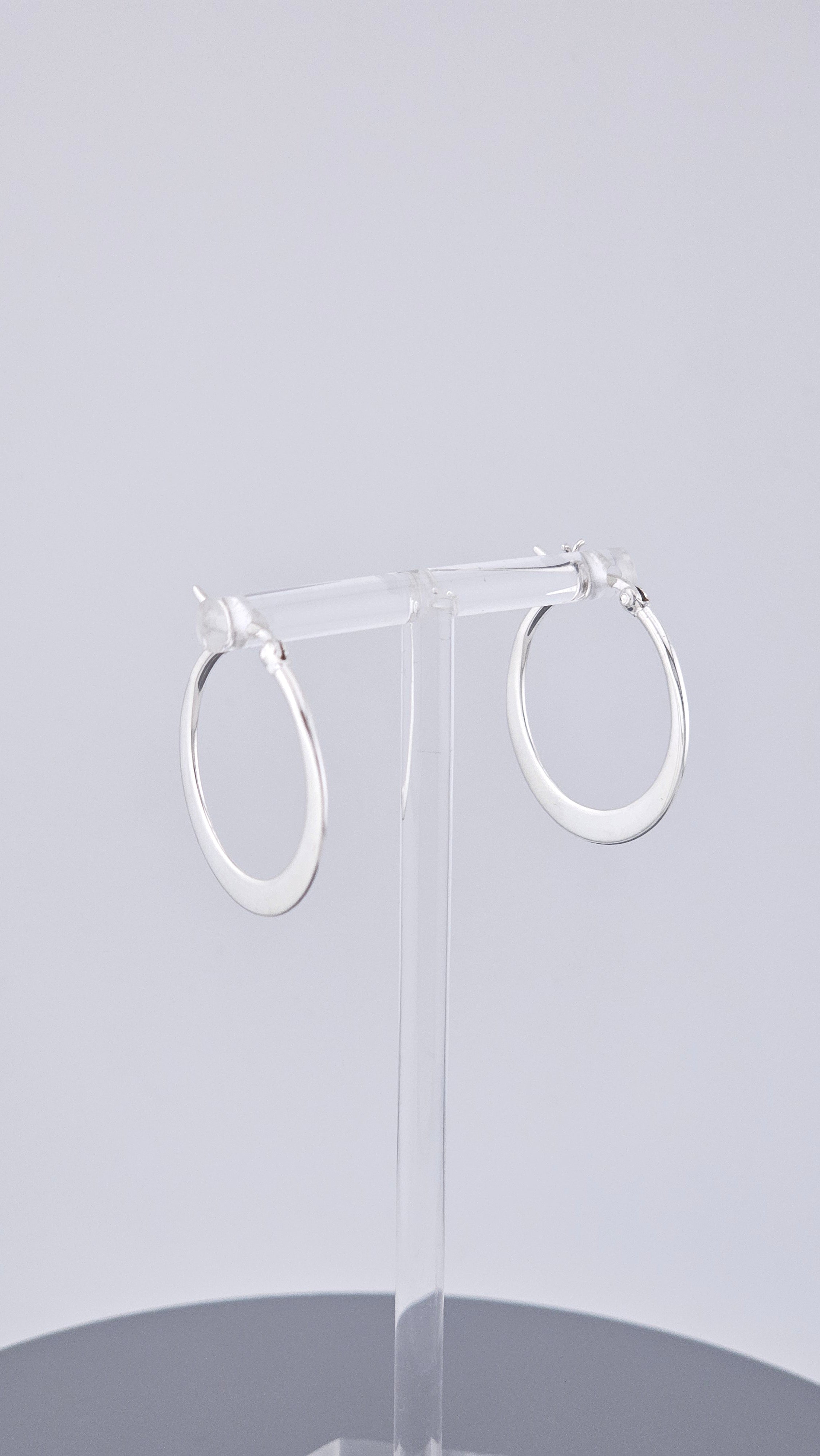 Classic 925 Sterling Silver Flat Tapered Hoop Earrings (3.6g)