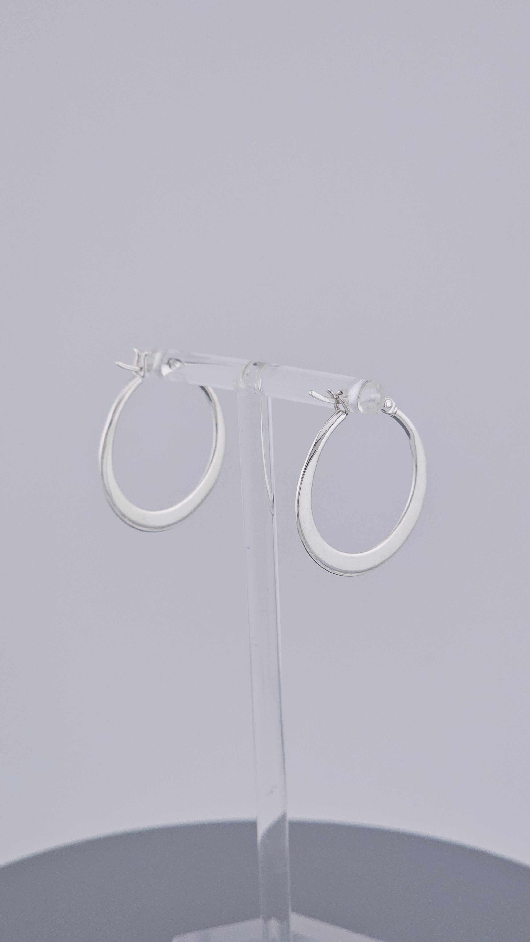 Classic 925 Sterling Silver Flat Tapered Hoop Earrings (3.6g)