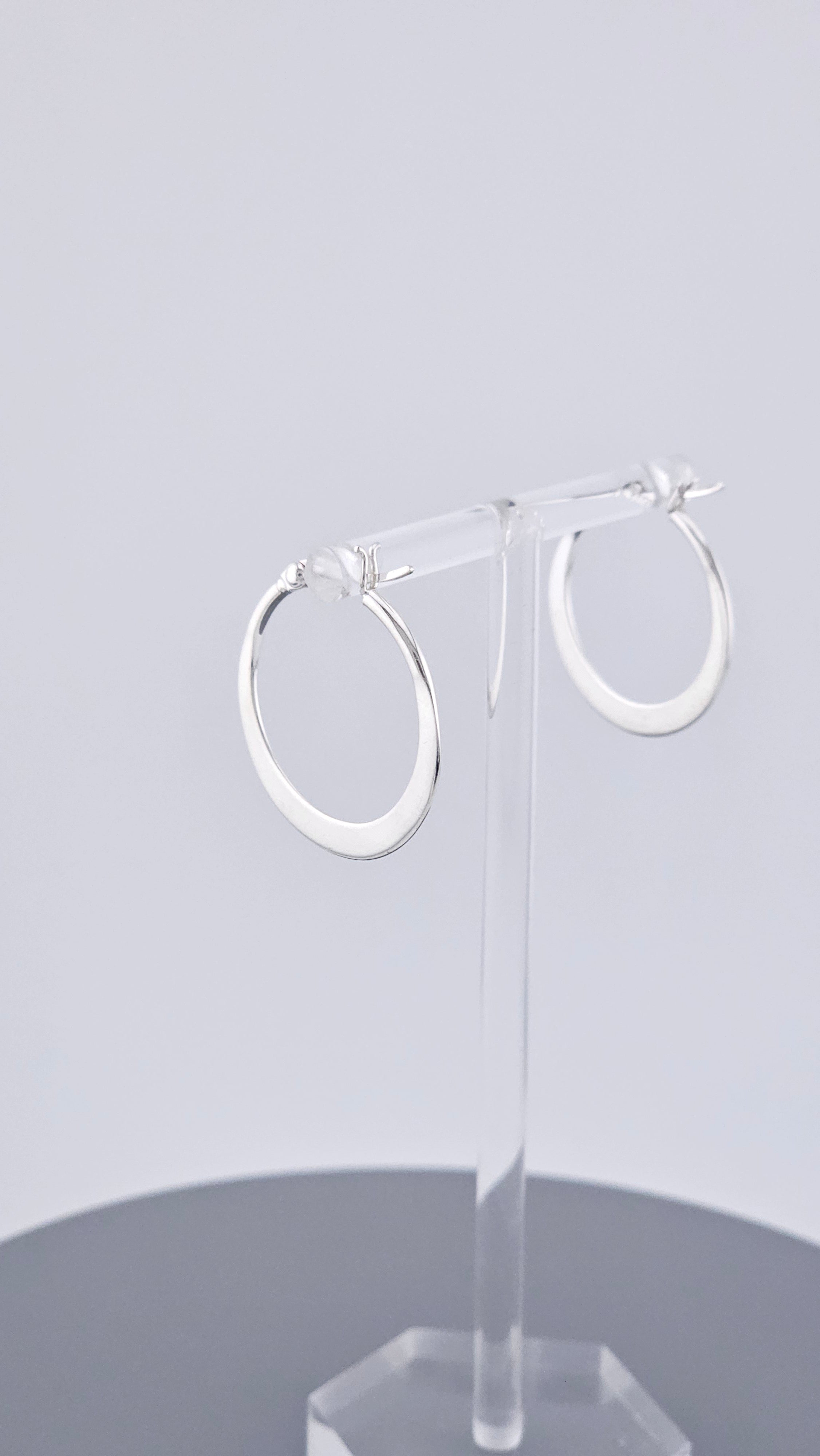 Classic 925 Sterling Silver Flat Tapered Hoop Earrings (3.6g)