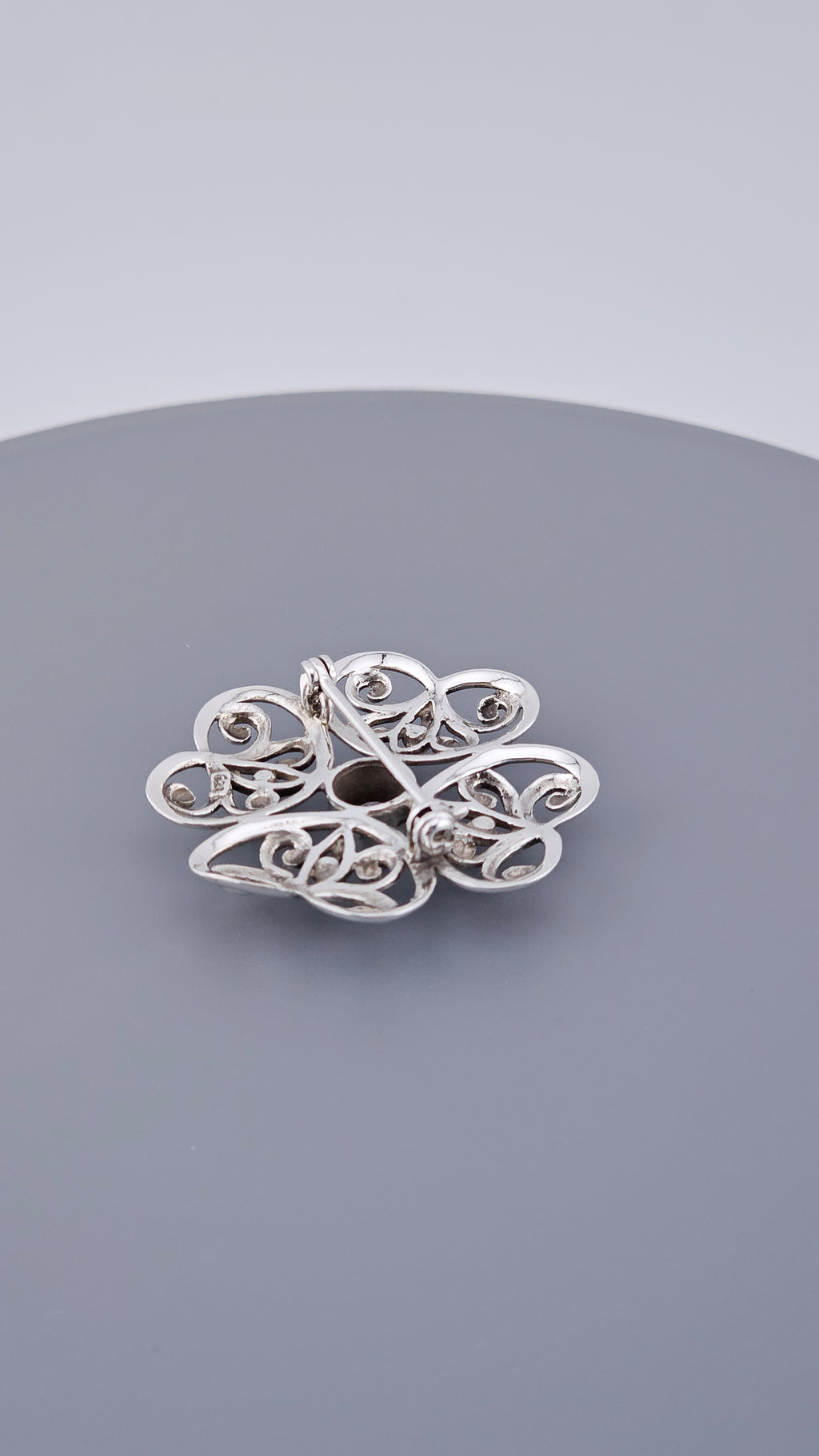 Vintage 925 Sterling Silver Amethyst Filigree Flower Brooch Pin (5.66g)