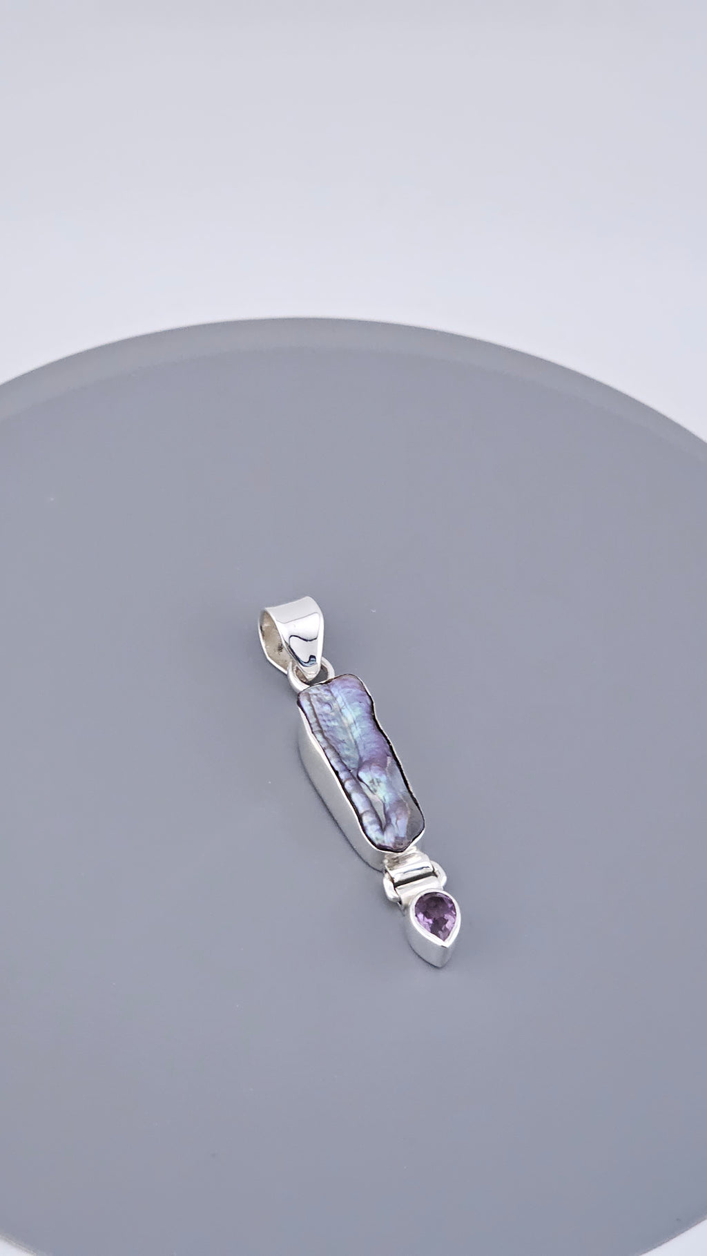 Vintage 925 Sterling Silver Biwa Pearl & Amethyst Articulated Pendant (6.4g)