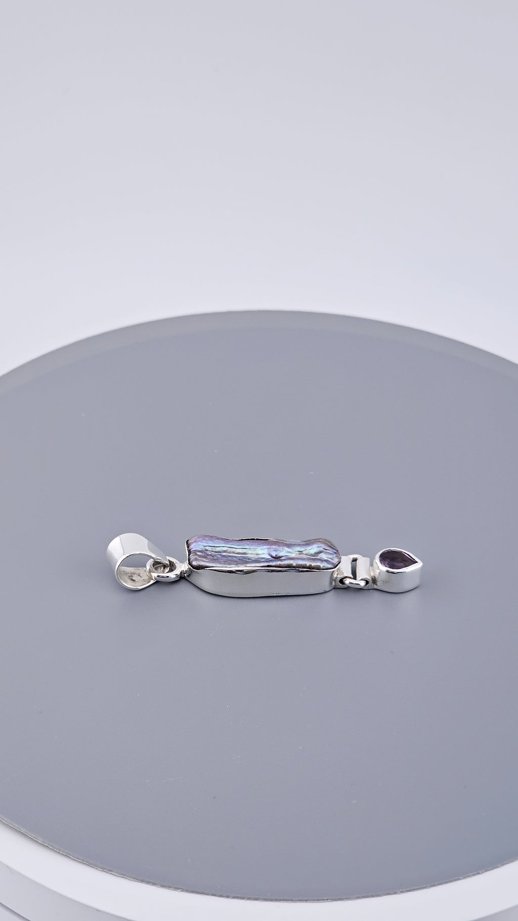 Vintage 925 Sterling Silver Biwa Pearl & Amethyst Articulated Pendant (6.4g)