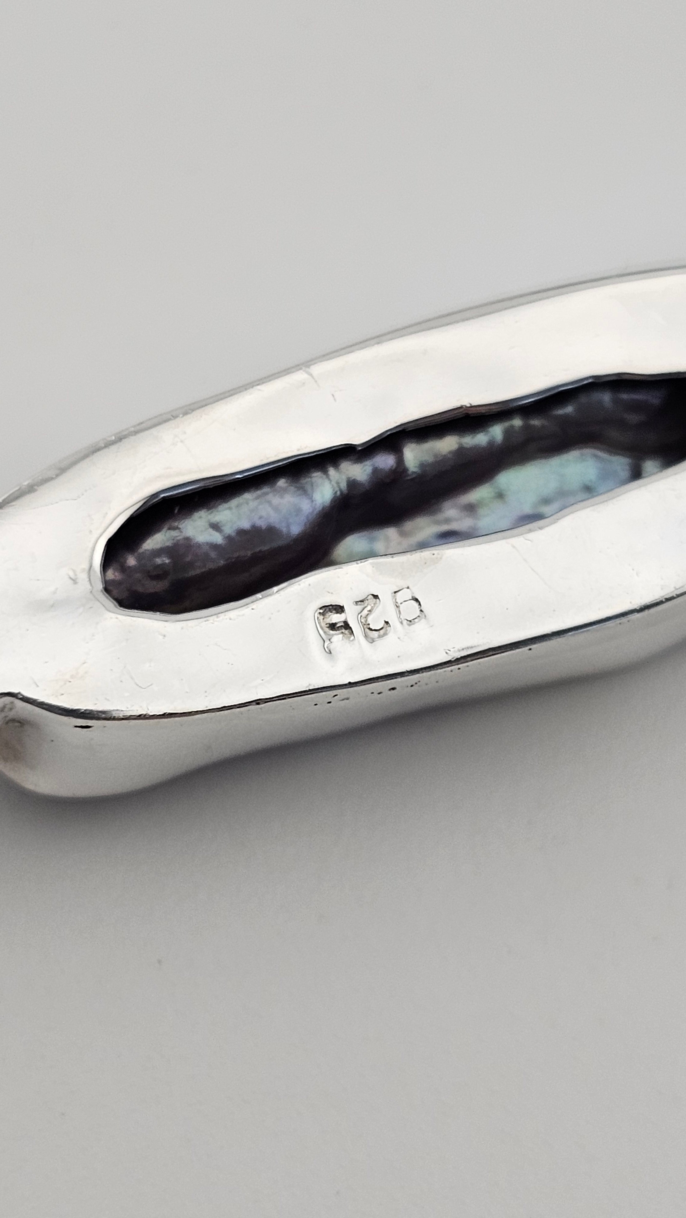 Vintage 925 Sterling Silver Biwa Pearl & Amethyst Articulated Pendant (6.4g)