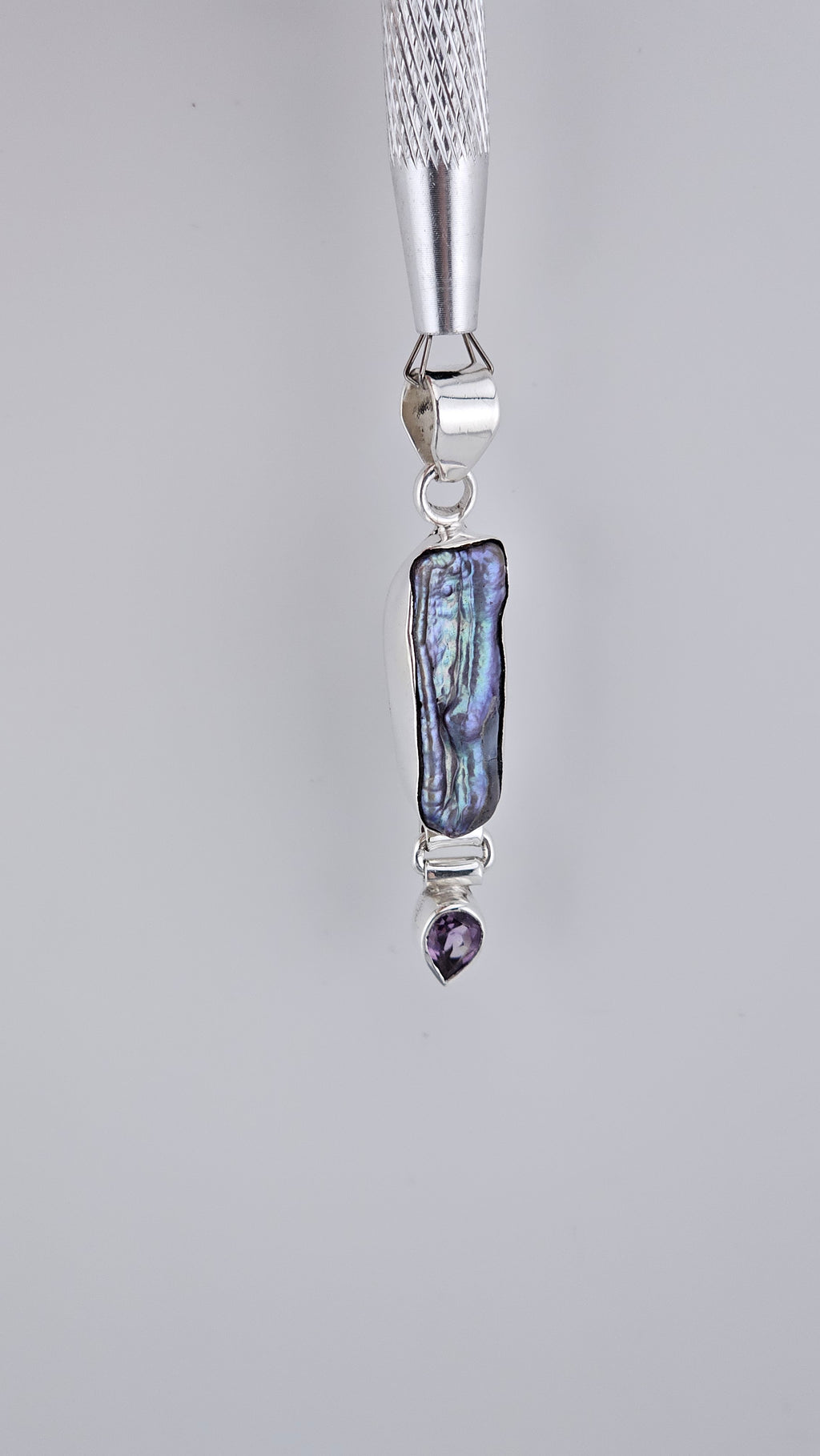 Vintage 925 Sterling Silver Biwa Pearl & Amethyst Articulated Pendant (6.4g)