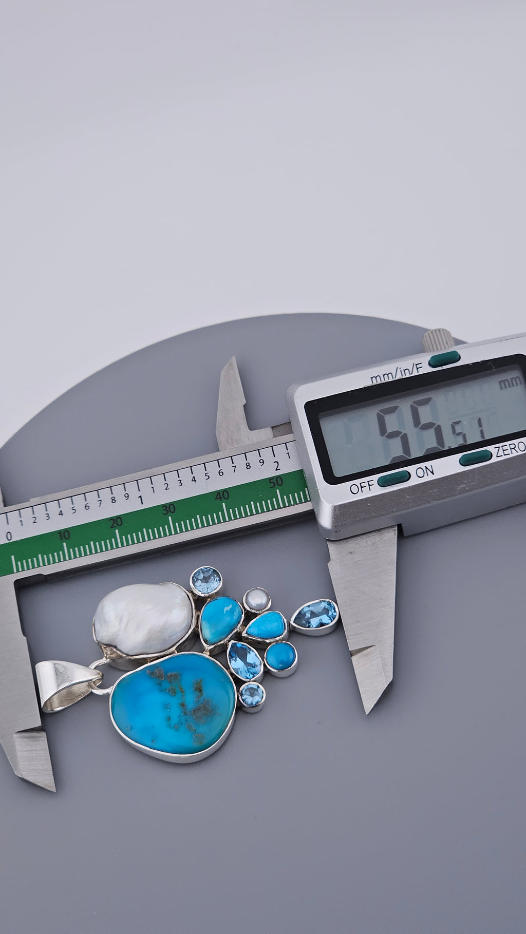 Statement 925 Sterling Silver Turquoise, Baroque Pearl & Blue Topaz Cluster Pendant (17.5g)