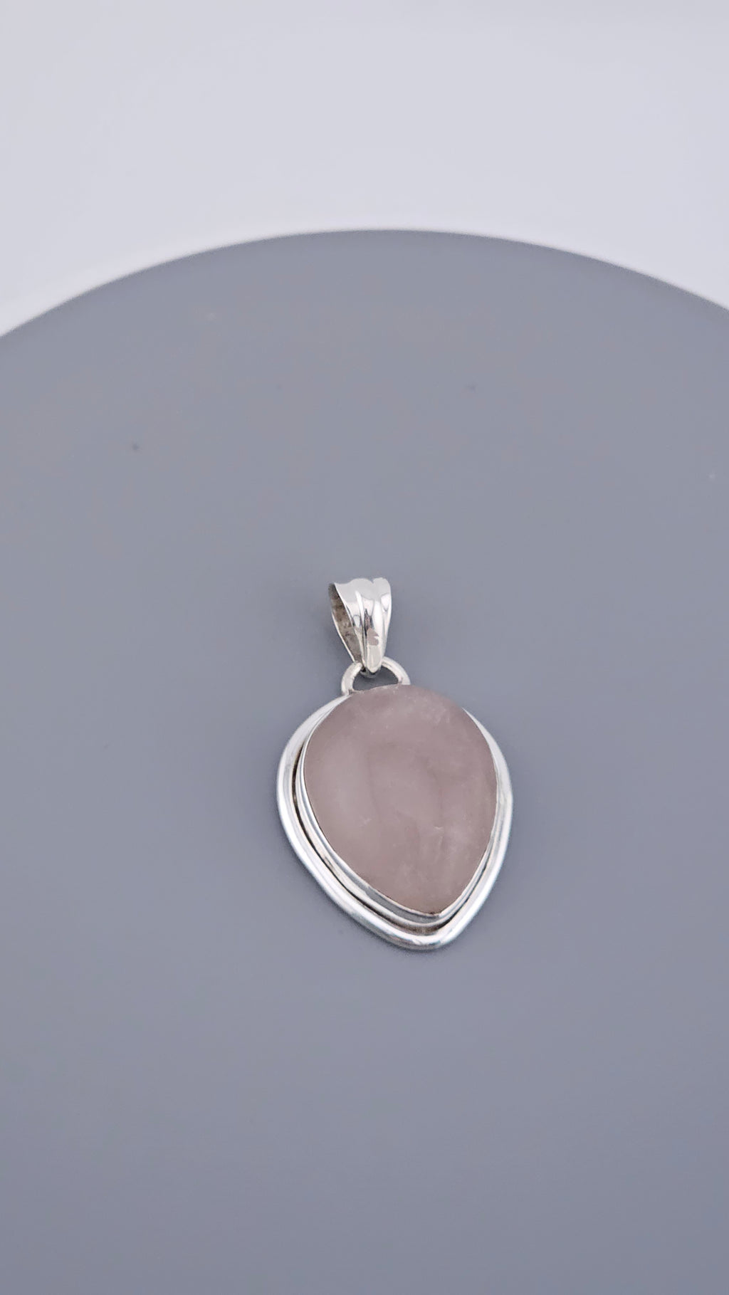 Large Vintage 925 Sterling Silver & Rose Quartz Teardrop Pendant (11.5g)