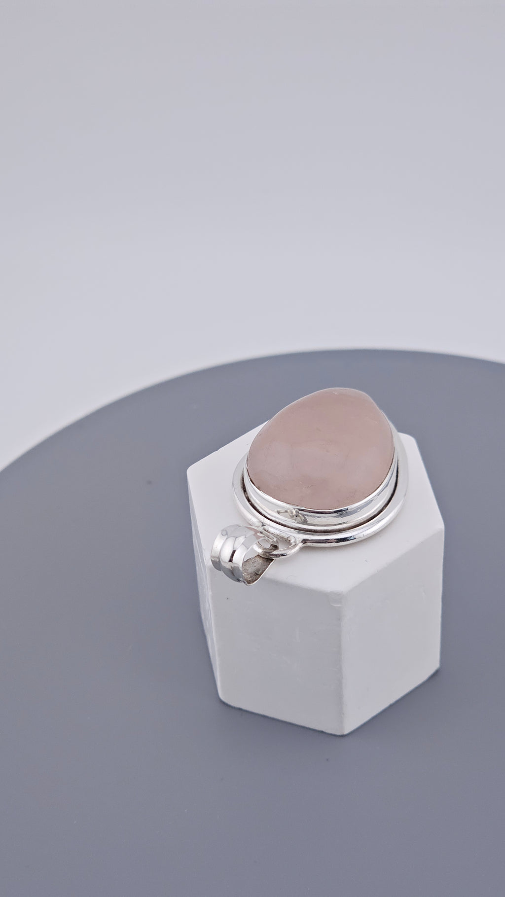 Large Vintage 925 Sterling Silver & Rose Quartz Teardrop Pendant (11.5g)