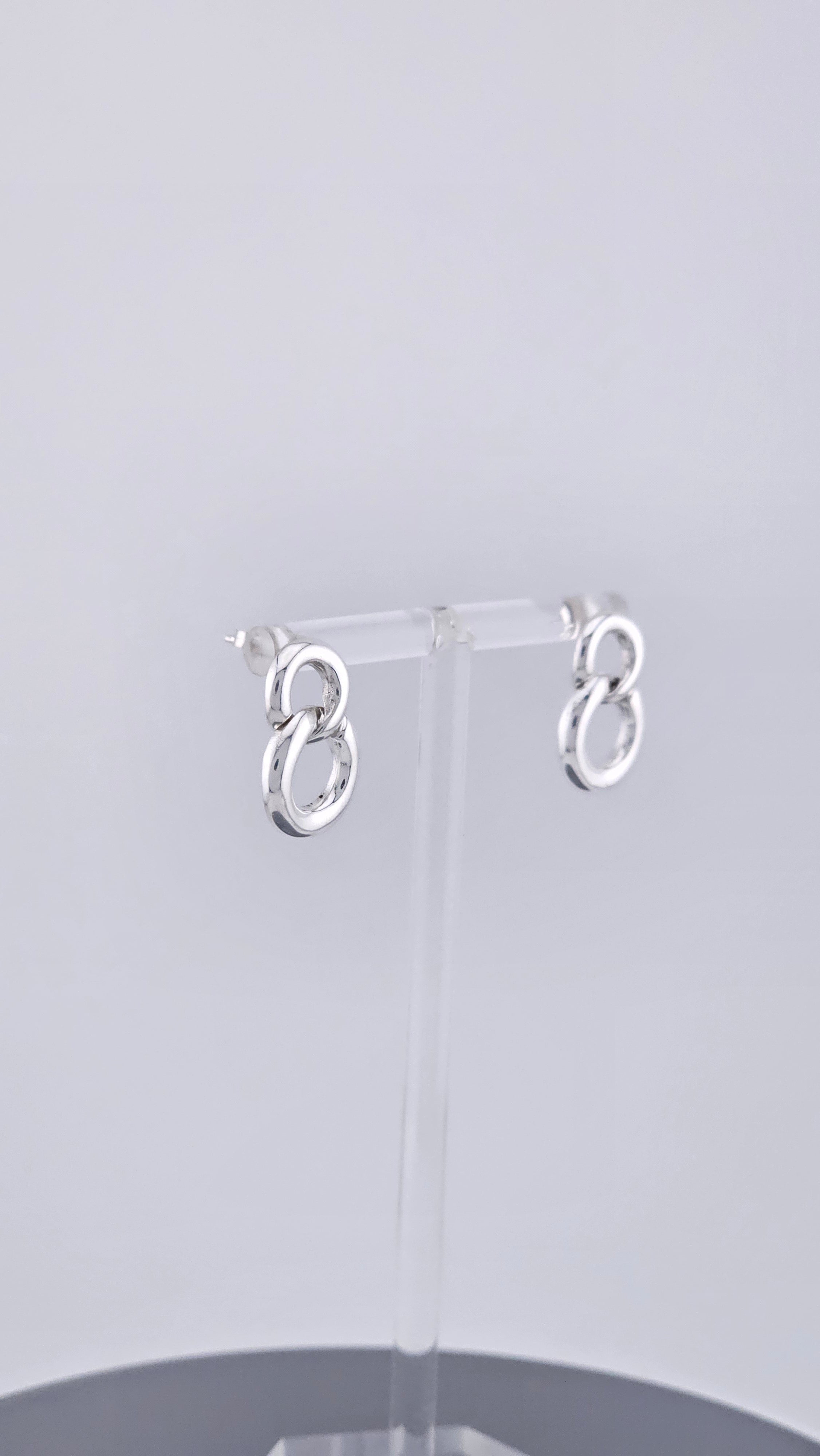 925 Sterling Silver Interlocking Circle Knot Earrings – 20mm Double Link Drop Studs (4.4g)