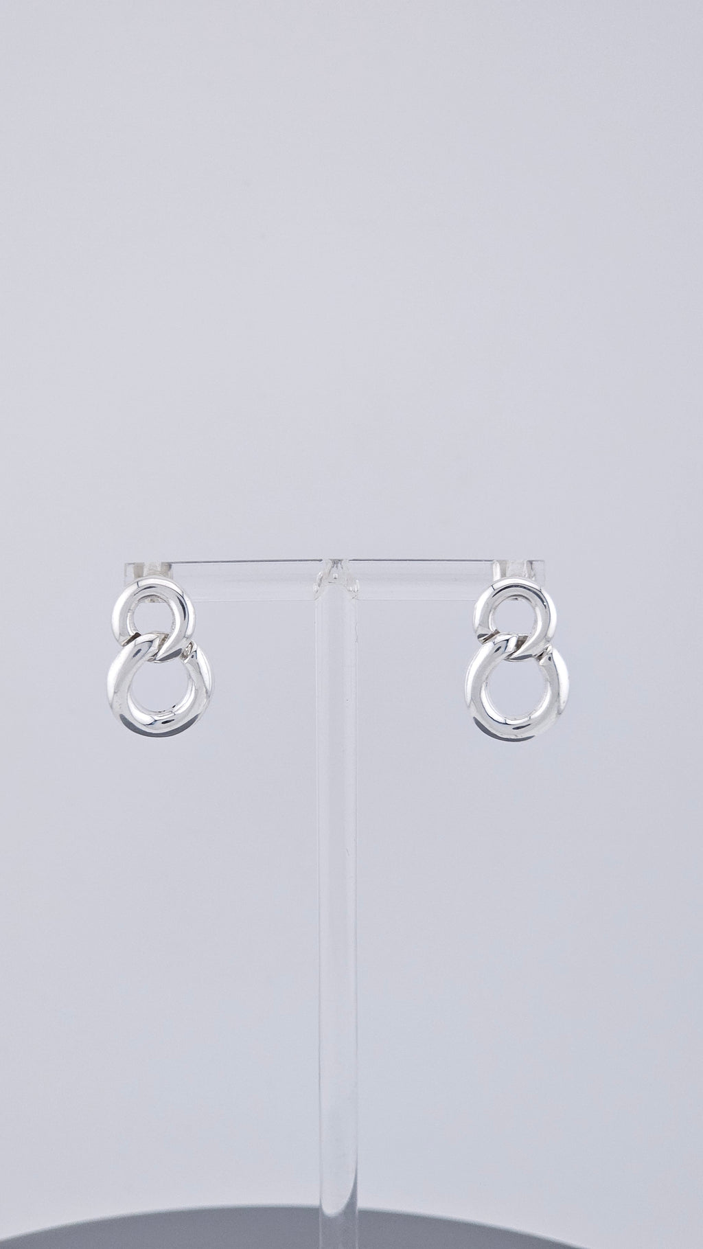 925 Sterling Silver Interlocking Circle Knot Earrings – 20mm Double Link Drop Studs (4.4g)