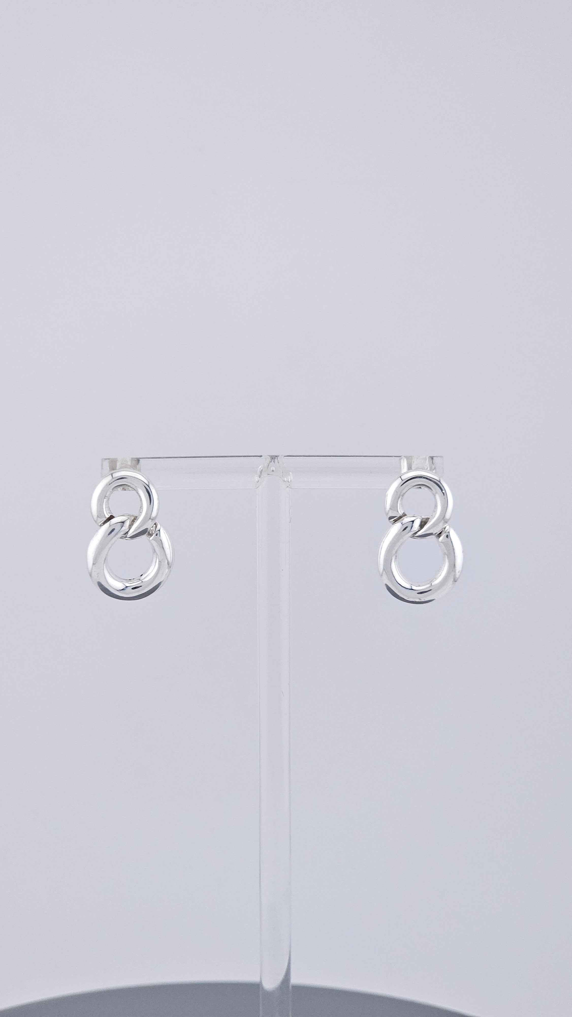 925 Sterling Silver Interlocking Circle Knot Earrings – 20mm Double Link Drop Studs (4.4g)