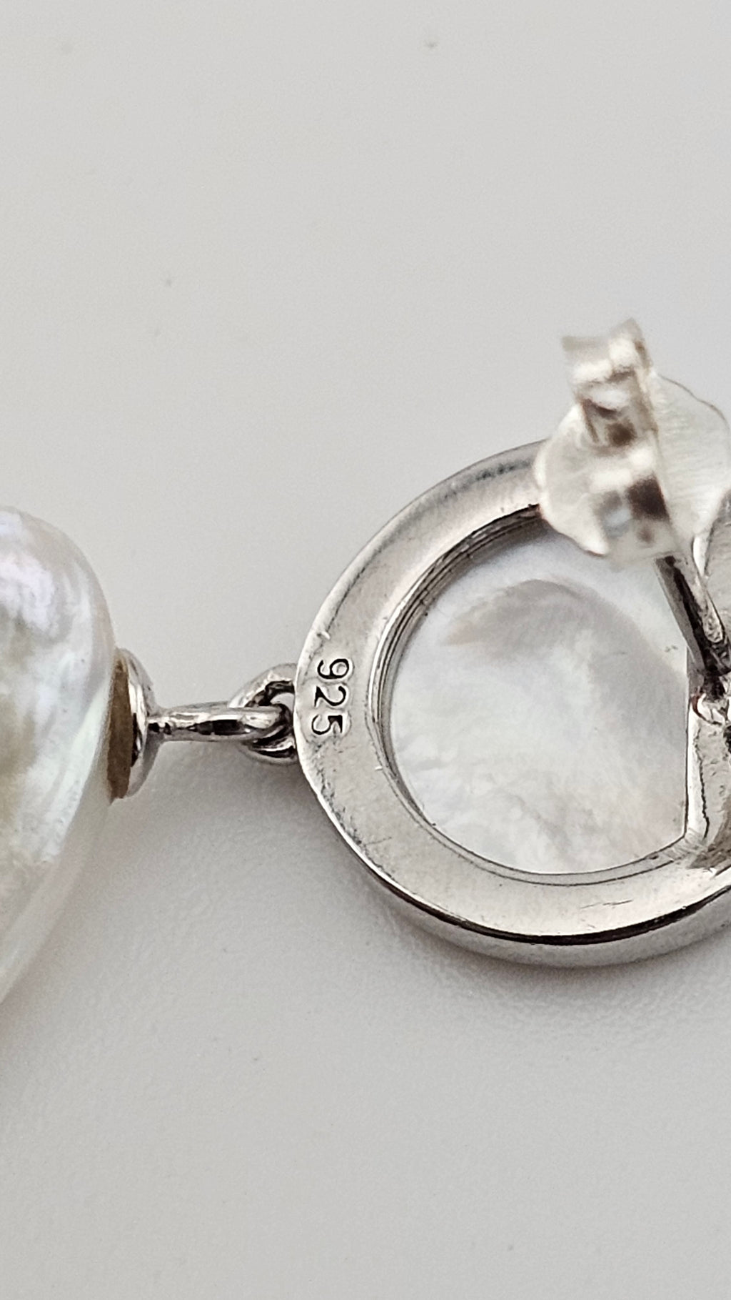 925 Sterling Silver Baroque Pearl & Mother of Pearl Drop Earrings – 36mm (11.5g)