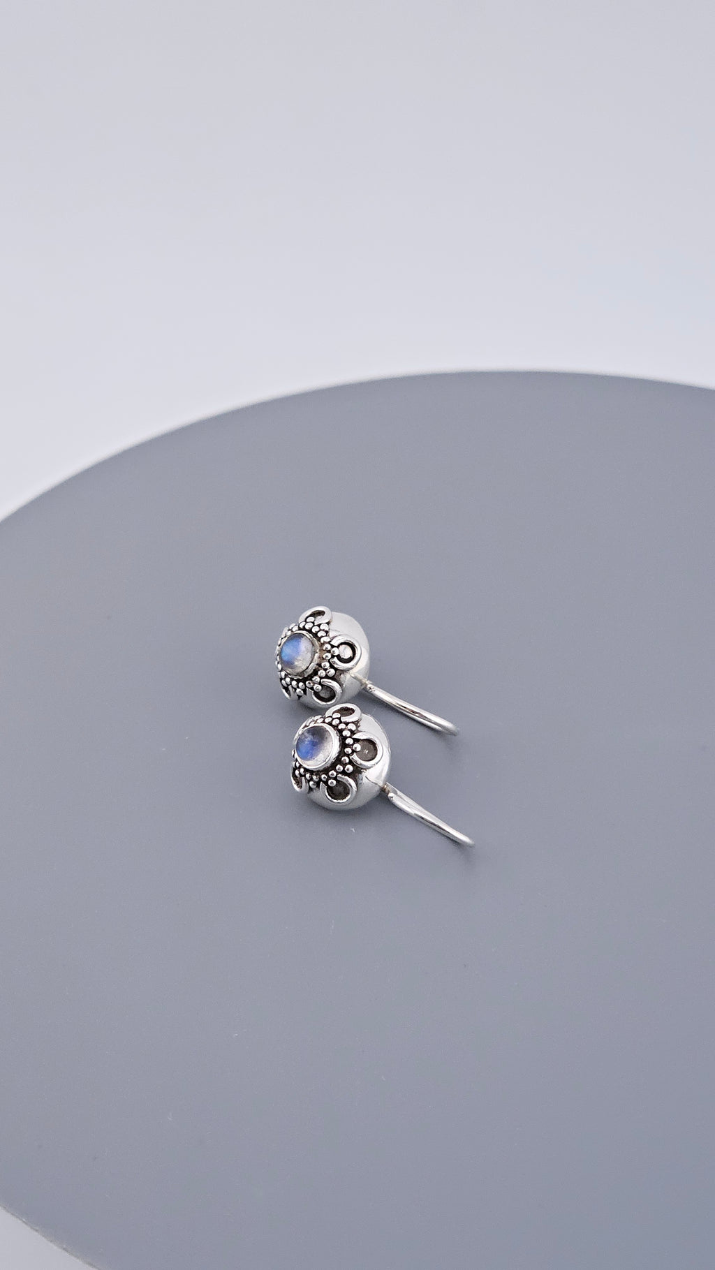 925 Sterling Silver Rainbow Moonstone Floral Drop Earrings | 21mm | 3.5g