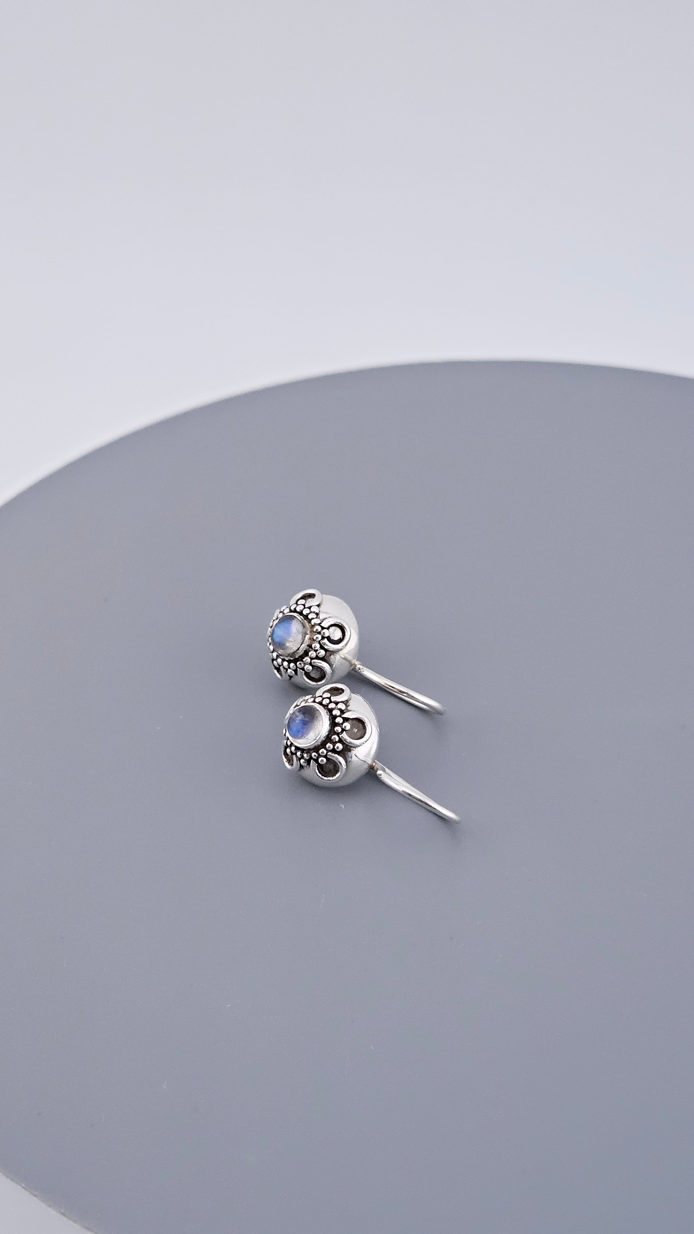 925 Sterling Silver Rainbow Moonstone Floral Drop Earrings | 21mm | 3.5g