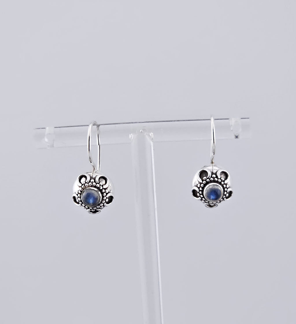 925 Sterling Silver Rainbow Moonstone Floral Drop Earrings | 21mm | 3.5g