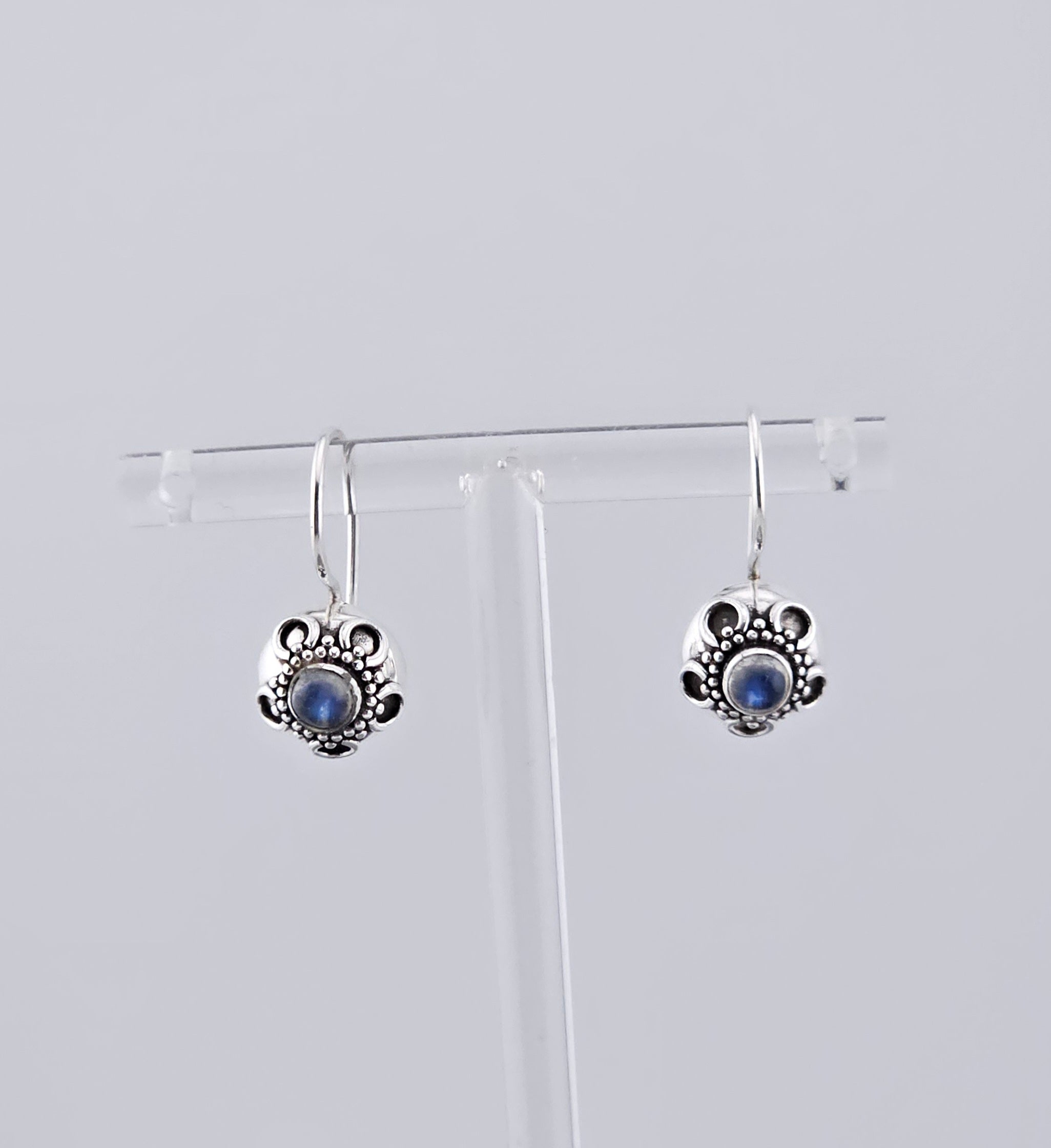 925 Sterling Silver Rainbow Moonstone Floral Drop Earrings | 21mm | 3.5g