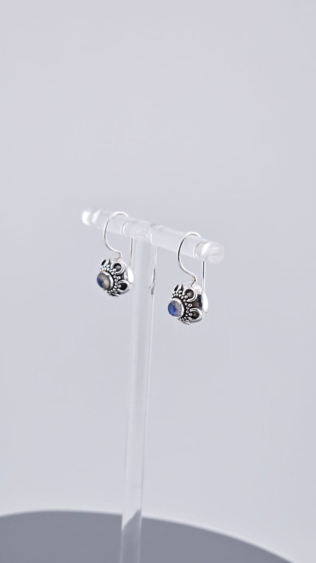 925 Sterling Silver Rainbow Moonstone Floral Drop Earrings | 21mm | 3.5g