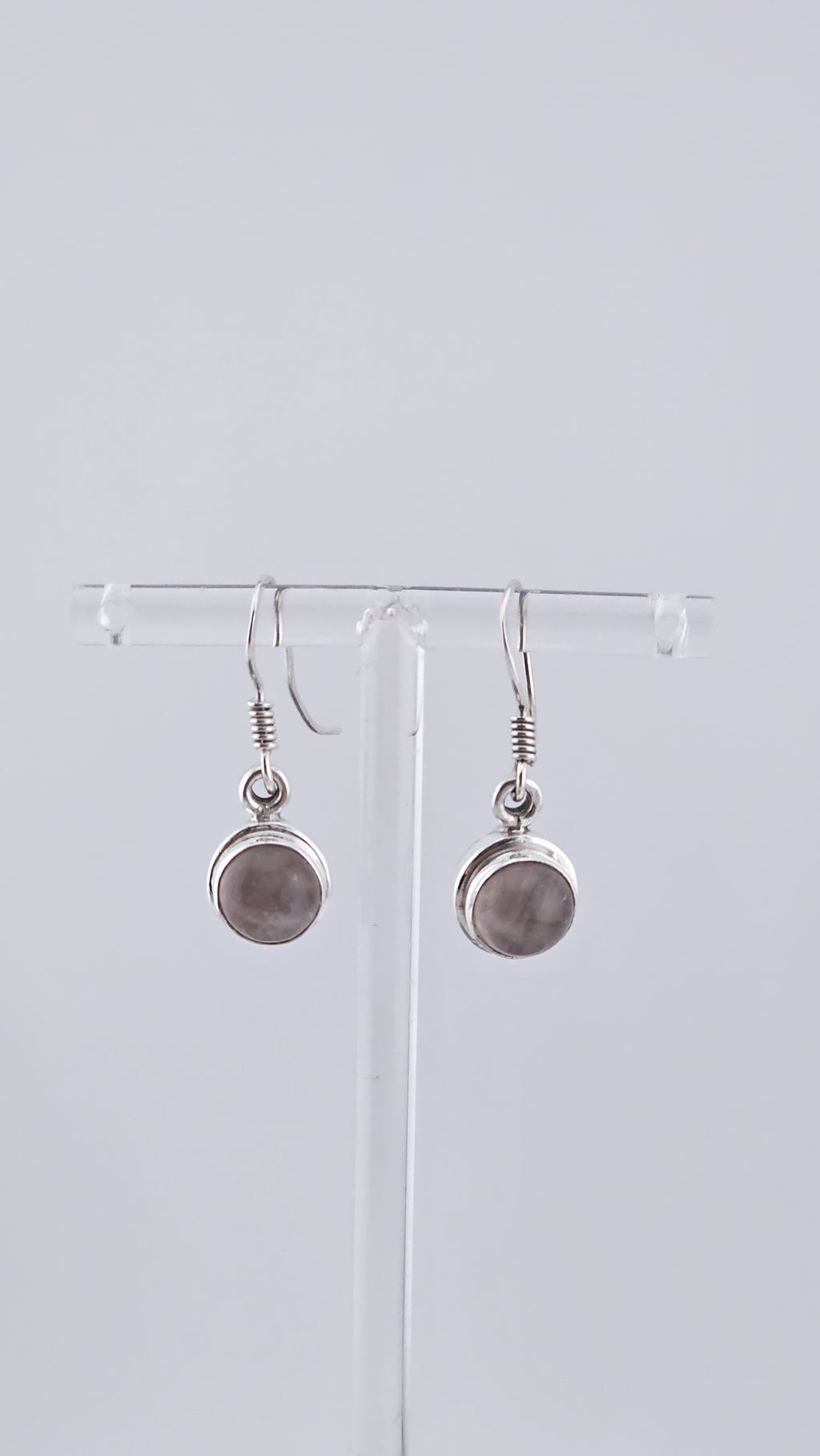 925 Sterling Silver Rose Quartz Drop Earrings – Minimalist Bezel Set Dangle (5.5g)