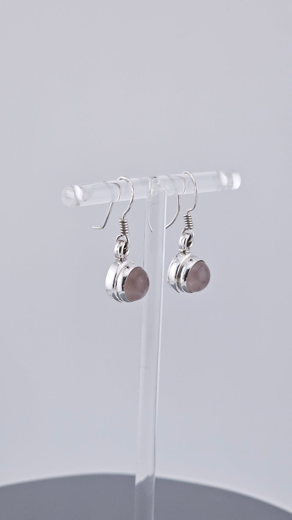 925 Sterling Silver Rose Quartz Drop Earrings – Minimalist Bezel Set Dangle (5.5g)