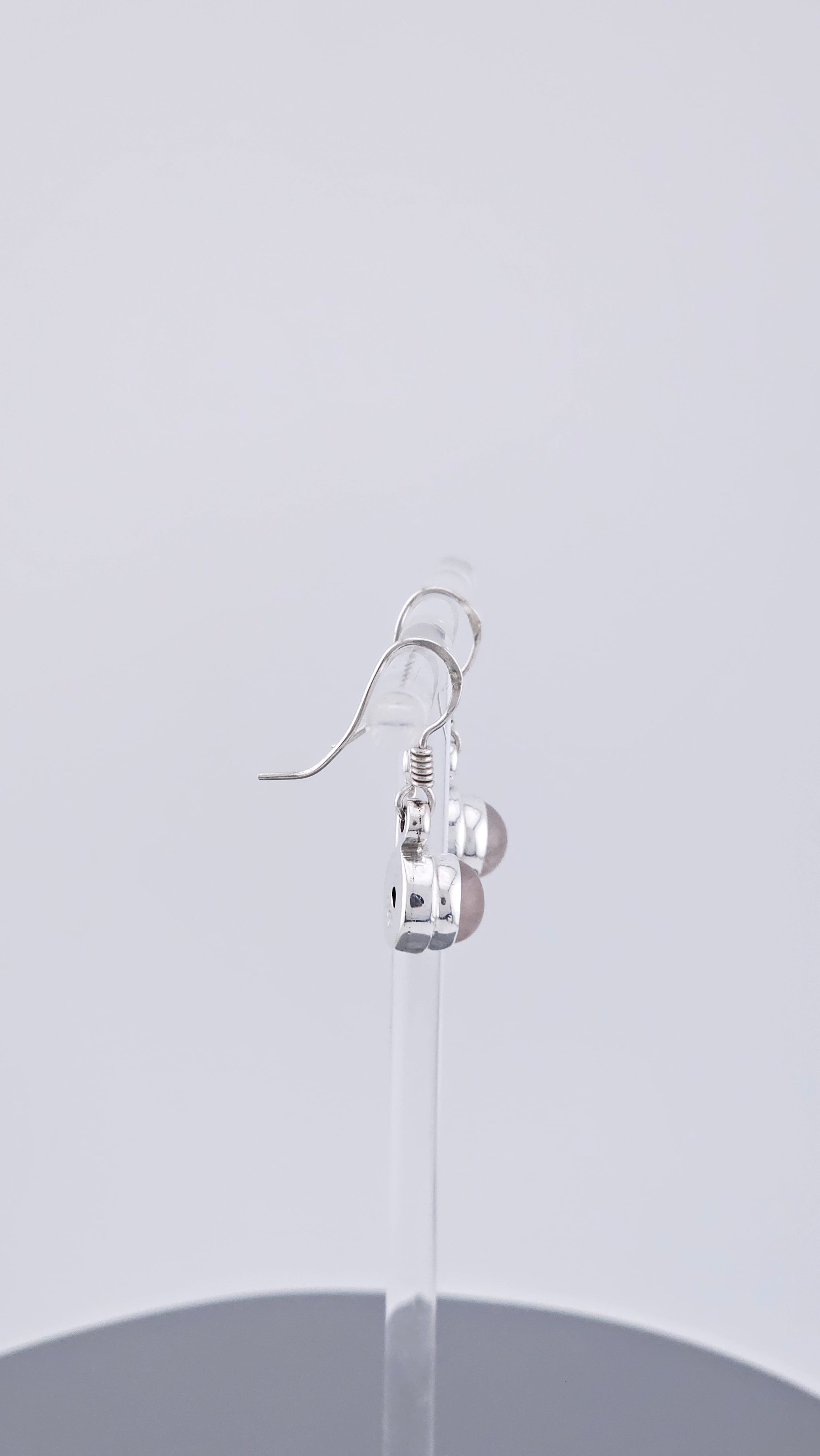 925 Sterling Silver Rose Quartz Drop Earrings – Minimalist Bezel Set Dangle (5.5g)