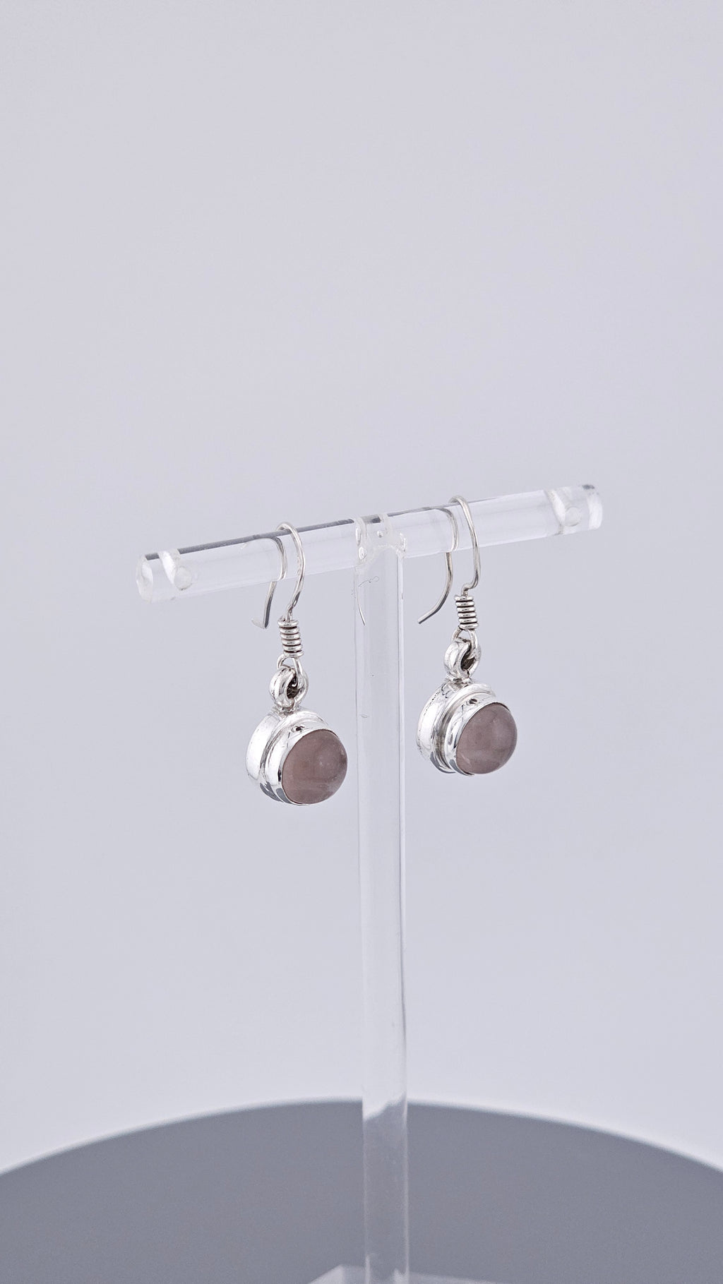 925 Sterling Silver Rose Quartz Drop Earrings – Minimalist Bezel Set Dangle (5.5g)