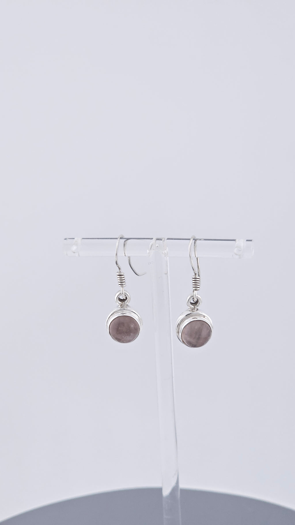 925 Sterling Silver Rose Quartz Drop Earrings – Minimalist Bezel Set Dangle (5.5g)