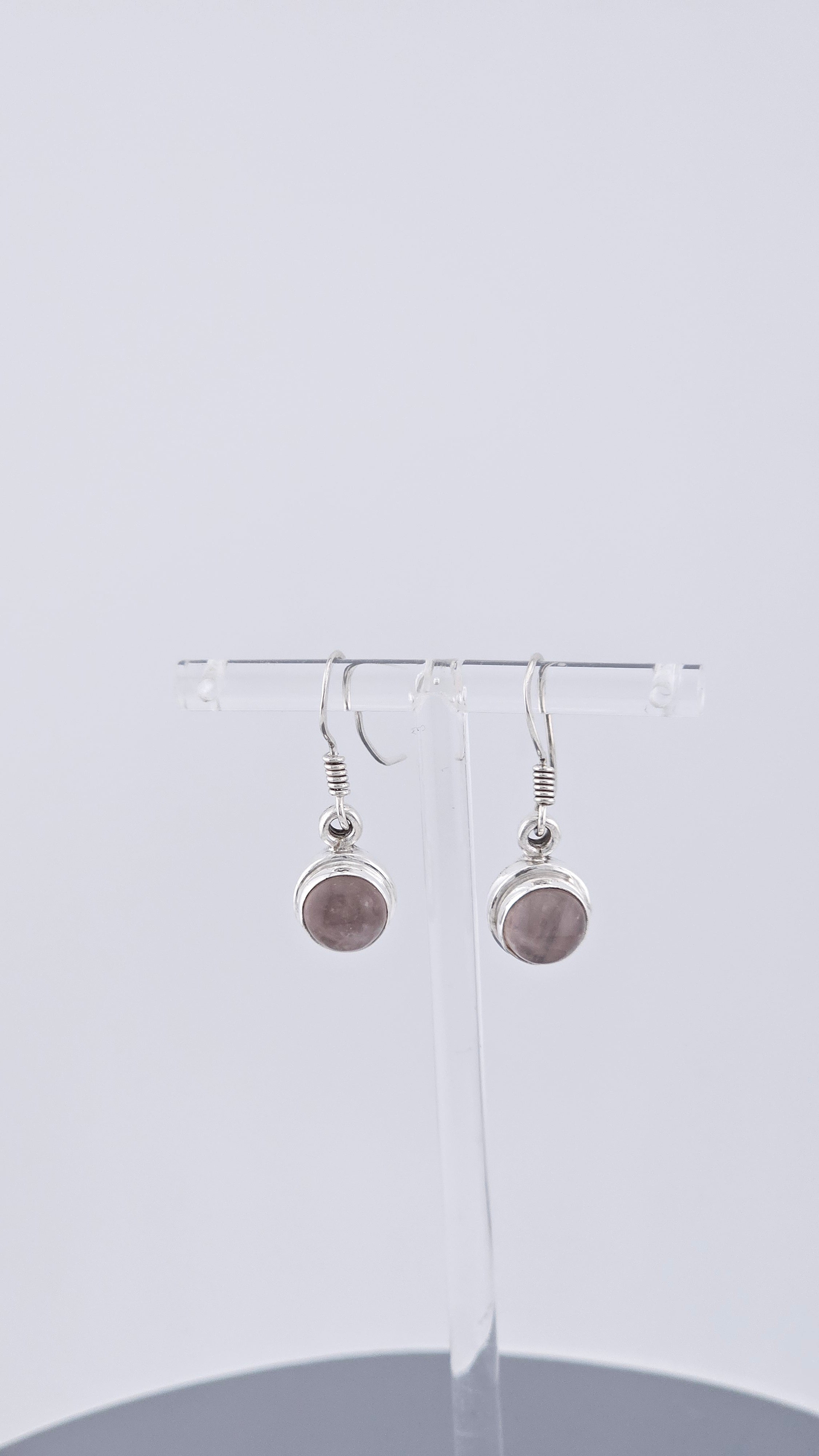 925 Sterling Silver Rose Quartz Drop Earrings – Minimalist Bezel Set Dangle (5.5g)