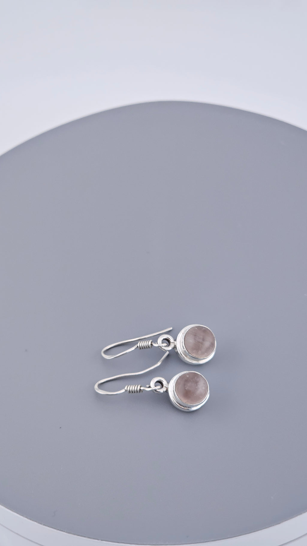 925 Sterling Silver Rose Quartz Drop Earrings – Minimalist Bezel Set Dangle (5.5g)