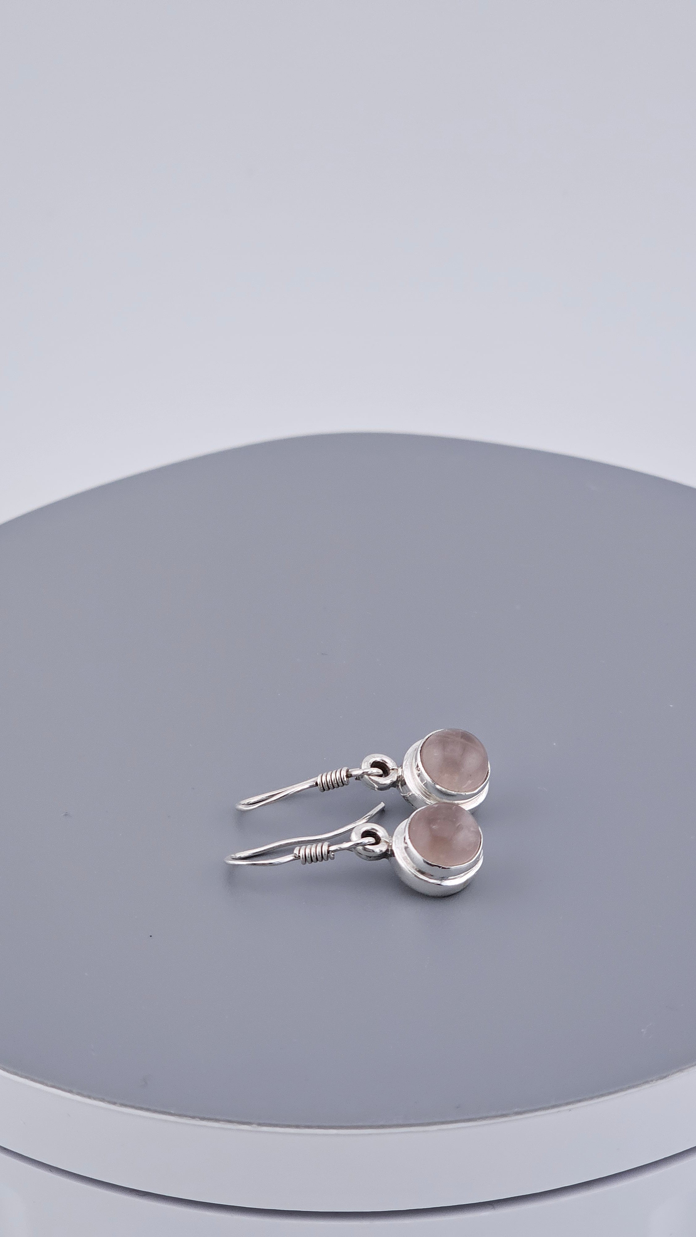 925 Sterling Silver Rose Quartz Drop Earrings – Minimalist Bezel Set Dangle (5.5g)