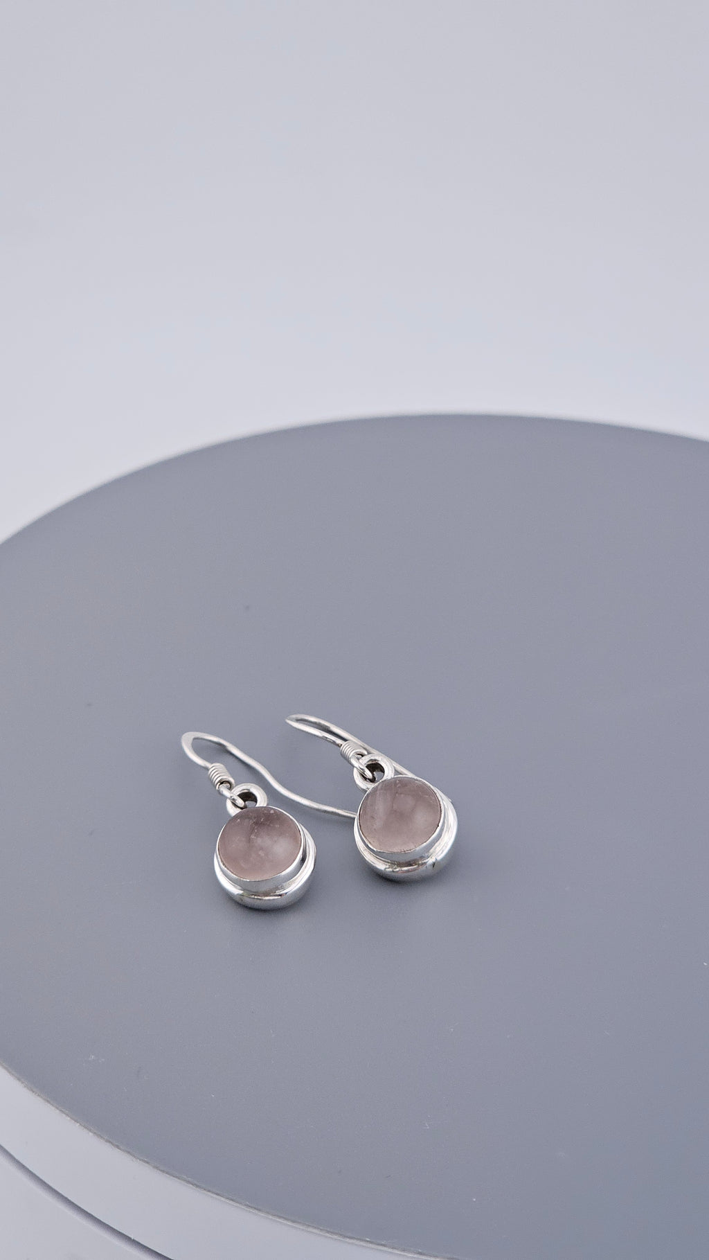 925 Sterling Silver Rose Quartz Drop Earrings – Minimalist Bezel Set Dangle (5.5g)