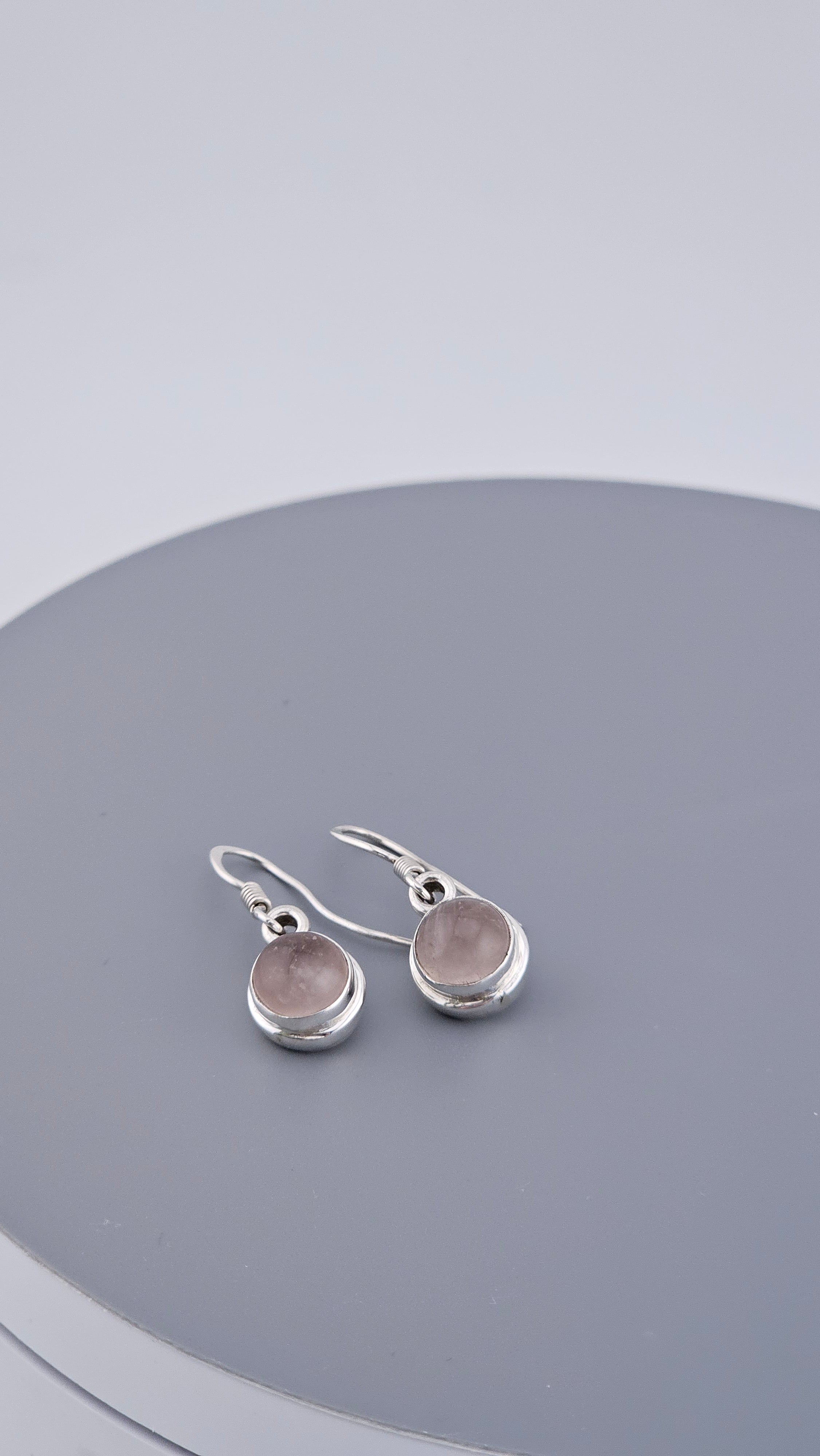 925 Sterling Silver Rose Quartz Drop Earrings – Minimalist Bezel Set Dangle (5.5g)