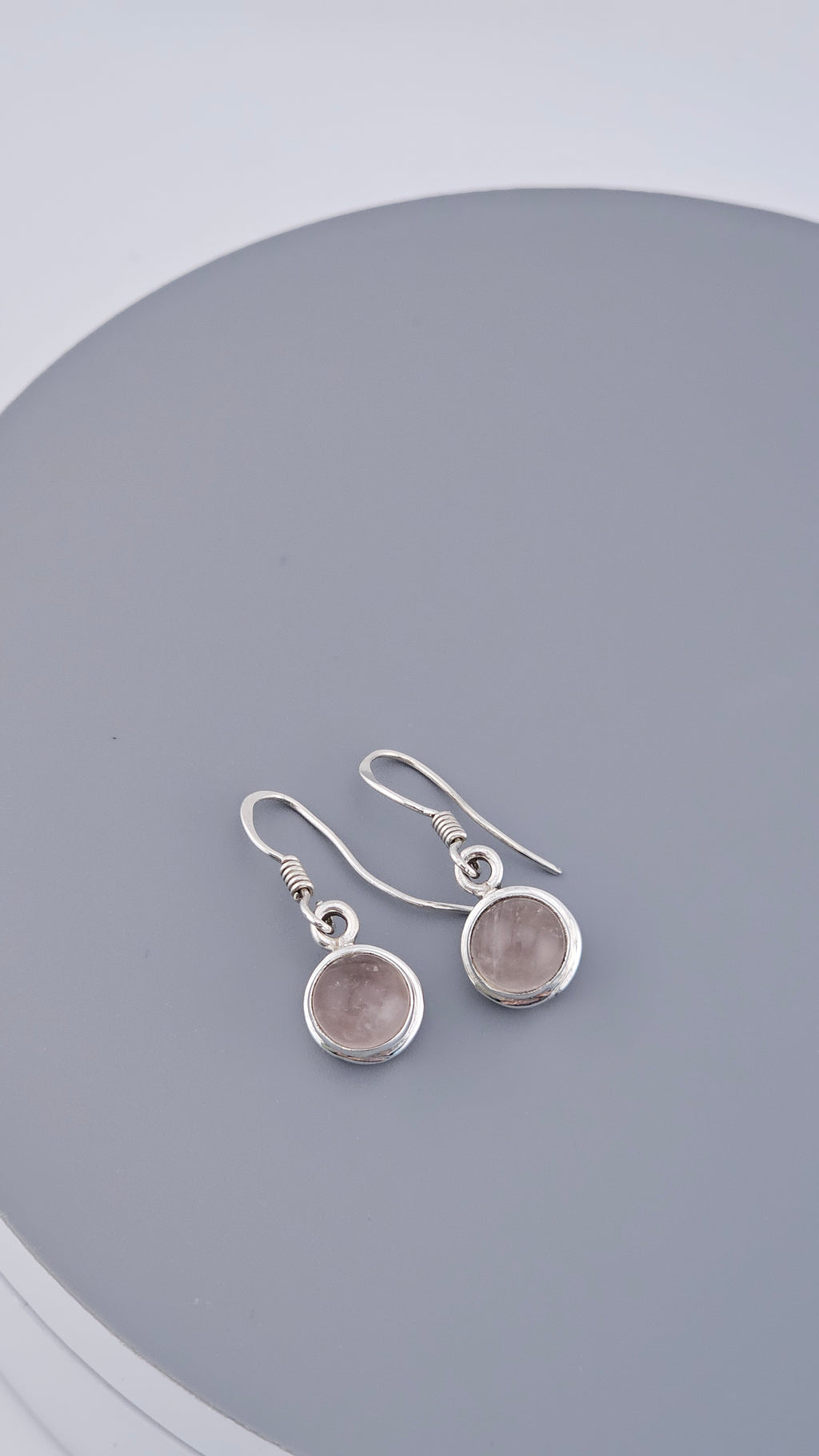 925 Sterling Silver Rose Quartz Drop Earrings – Minimalist Bezel Set Dangle (5.5g)