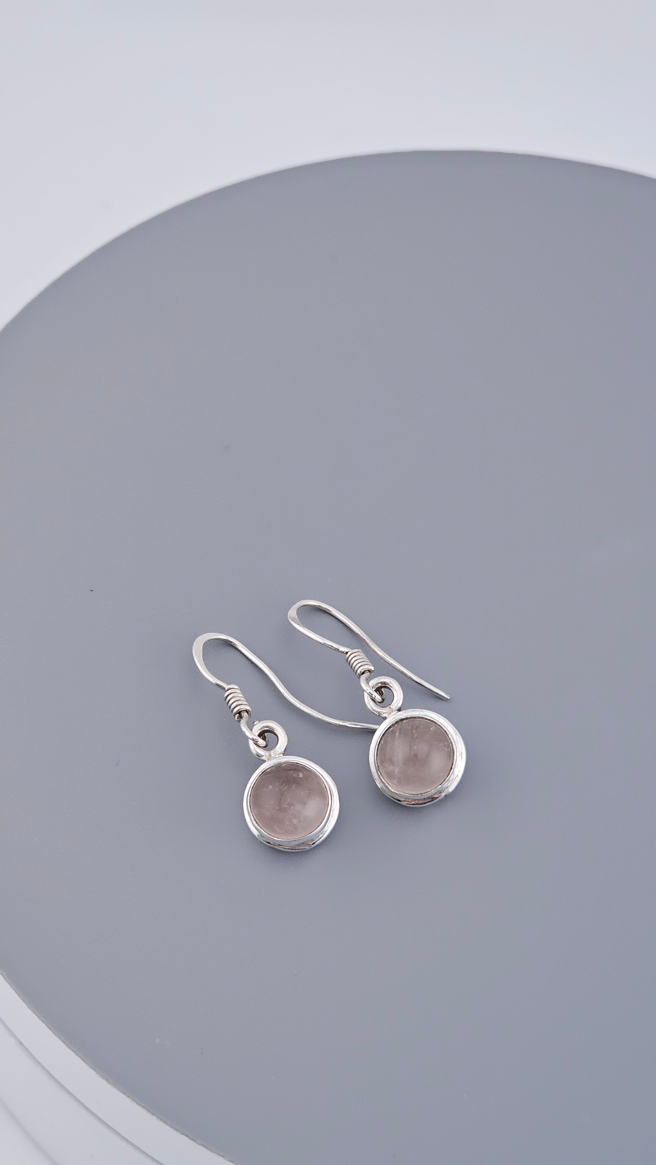 925 Sterling Silver Rose Quartz Drop Earrings – Minimalist Bezel Set Dangle (5.5g)