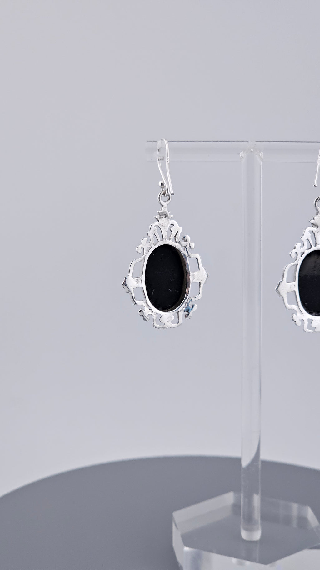 Vintage Style 925 Sterling Silver Black Onyx Filigree Drop Earrings – 46mm Ornate Oval Dangle (6.4g)