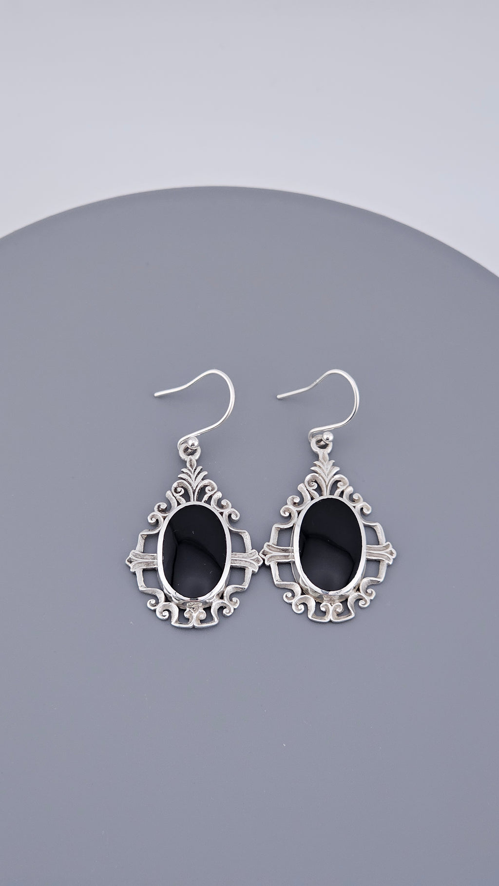 Vintage Style 925 Sterling Silver Black Onyx Filigree Drop Earrings – 46mm Ornate Oval Dangle (6.4g)