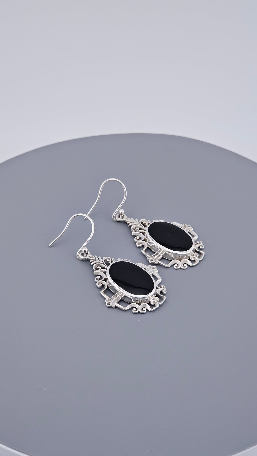 Vintage Style 925 Sterling Silver Black Onyx Filigree Drop Earrings – 46mm Ornate Oval Dangle (6.4g)